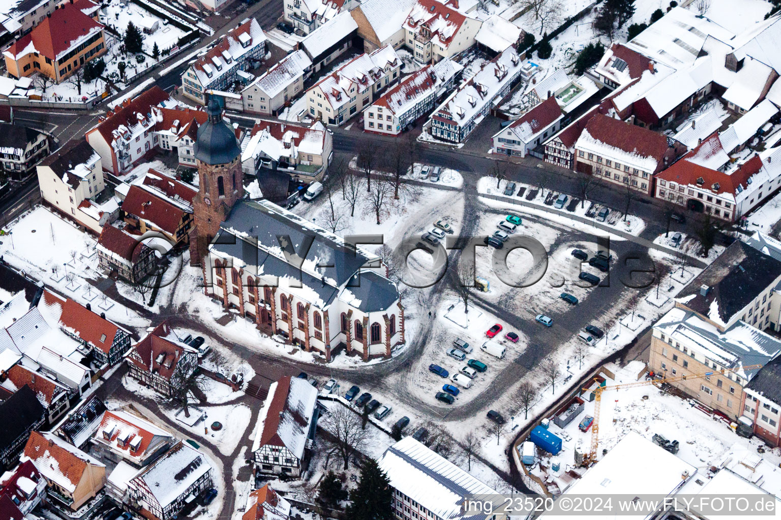 Market Square, Church in Kandel in the state Rhineland-Palatinate, Germany