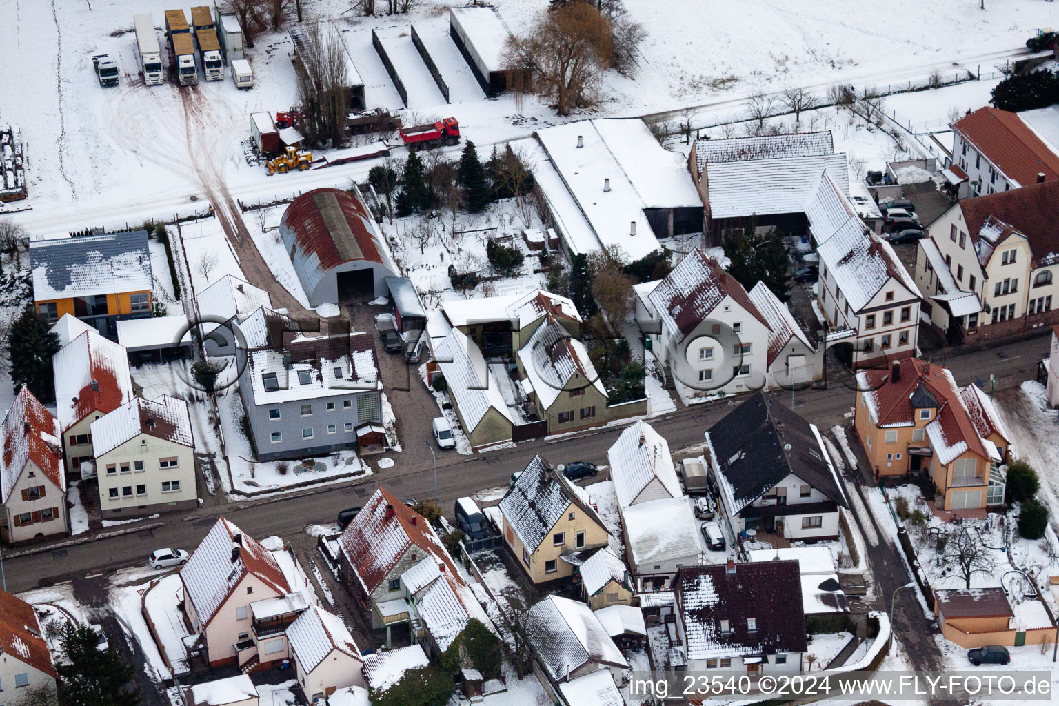 Drone recording of Saarstr in Kandel in the state Rhineland-Palatinate, Germany