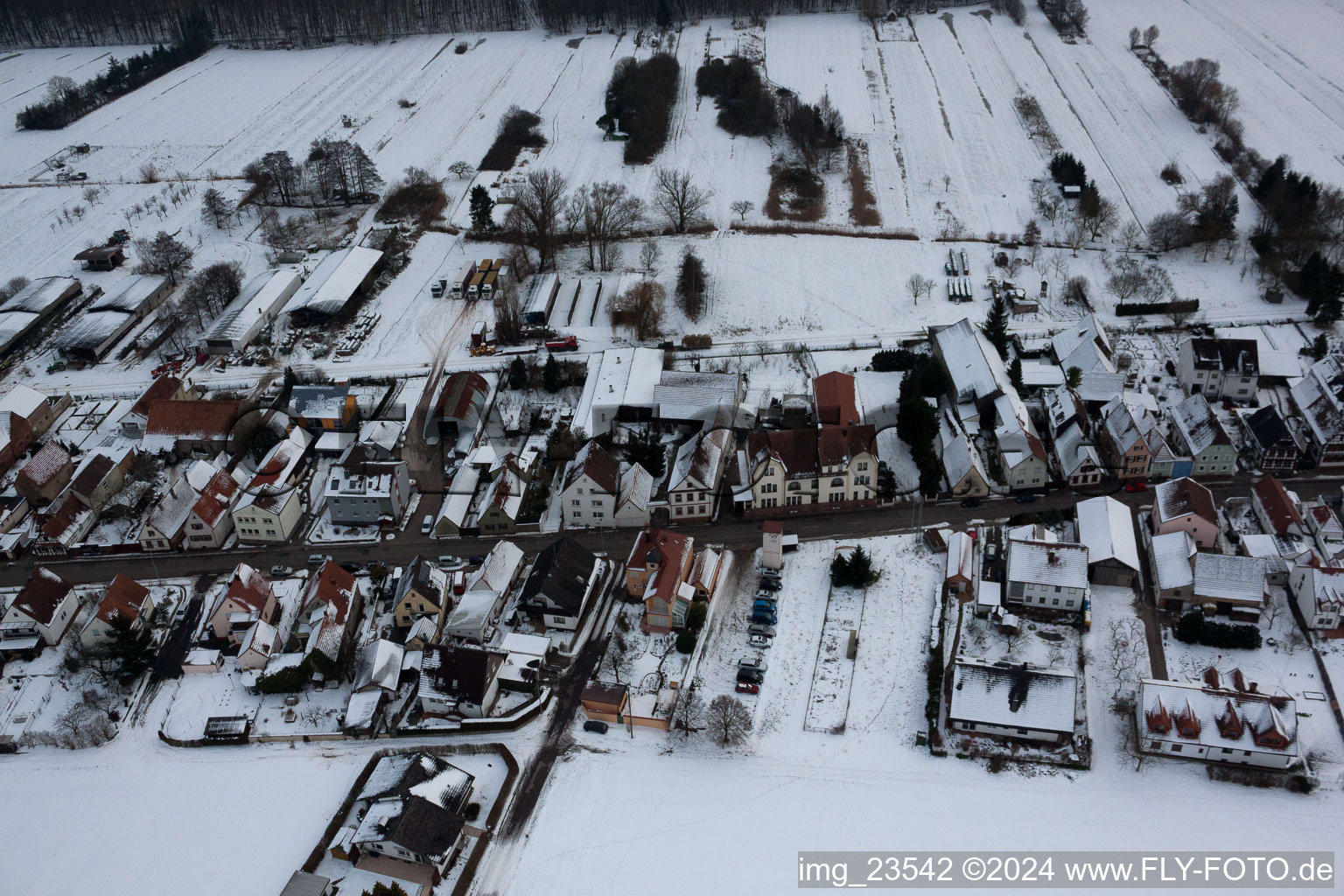 Saarstr in Kandel in the state Rhineland-Palatinate, Germany from the drone perspective