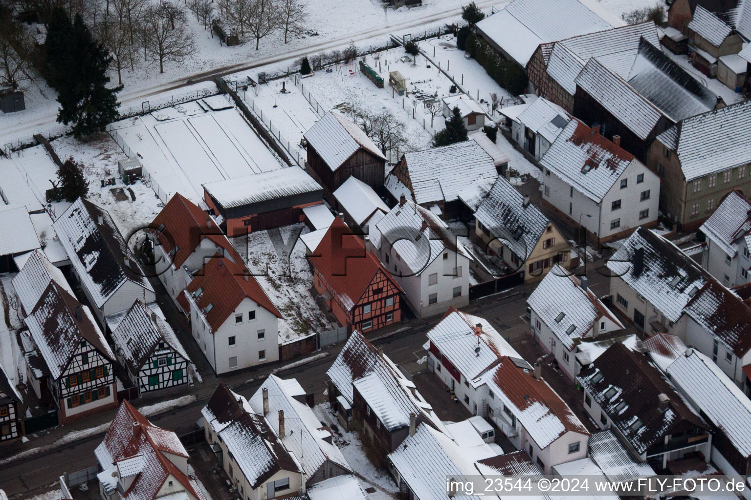 Saarstr in Kandel in the state Rhineland-Palatinate, Germany seen from a drone