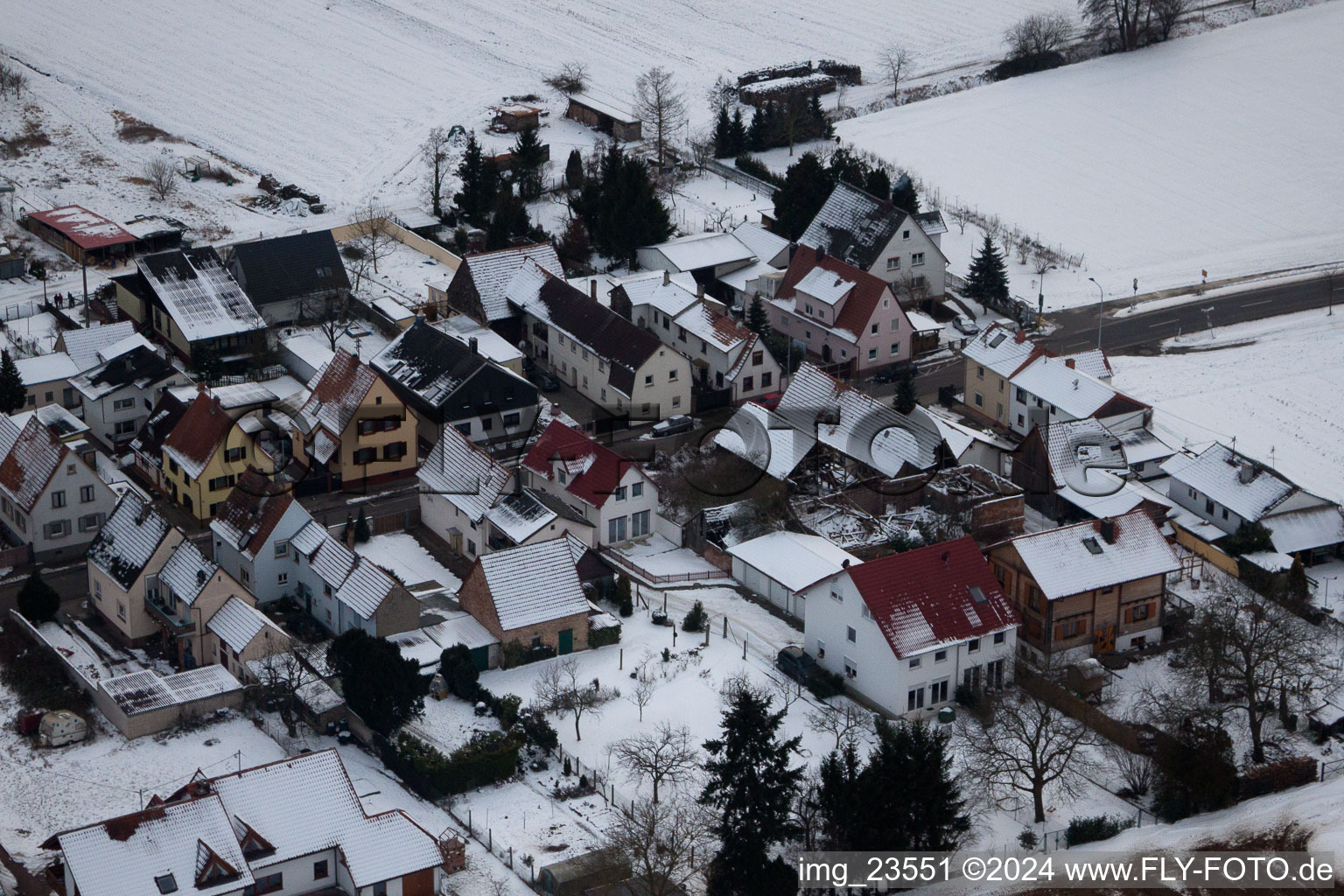 Saarstr in Kandel in the state Rhineland-Palatinate, Germany from the plane