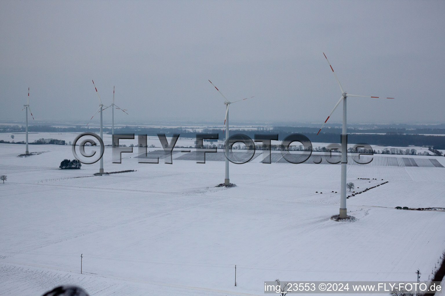 Wind turbines in Minfeld in the state Rhineland-Palatinate, Germany viewn from the air