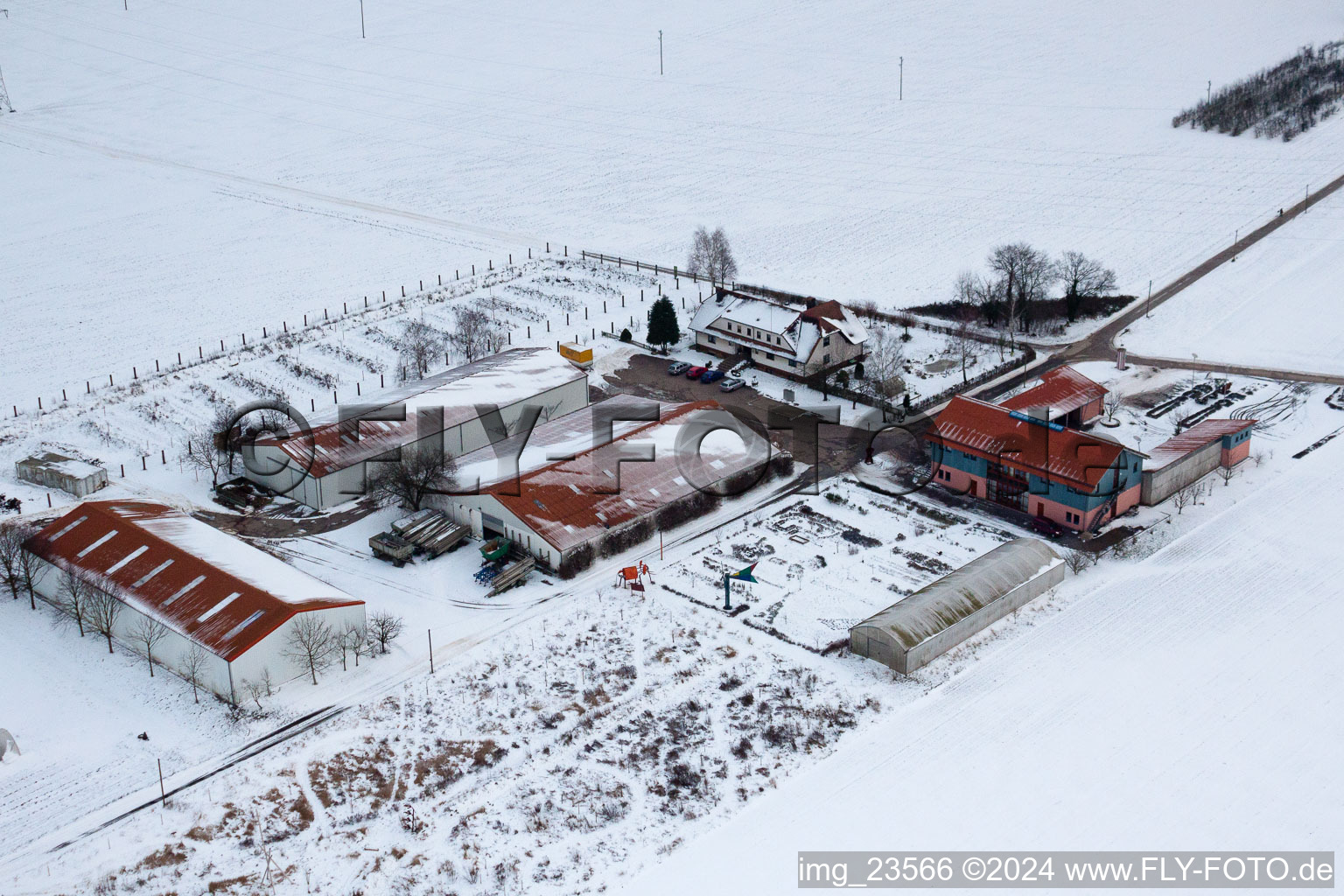 Schosberghof in Minfeld in the state Rhineland-Palatinate, Germany seen from above