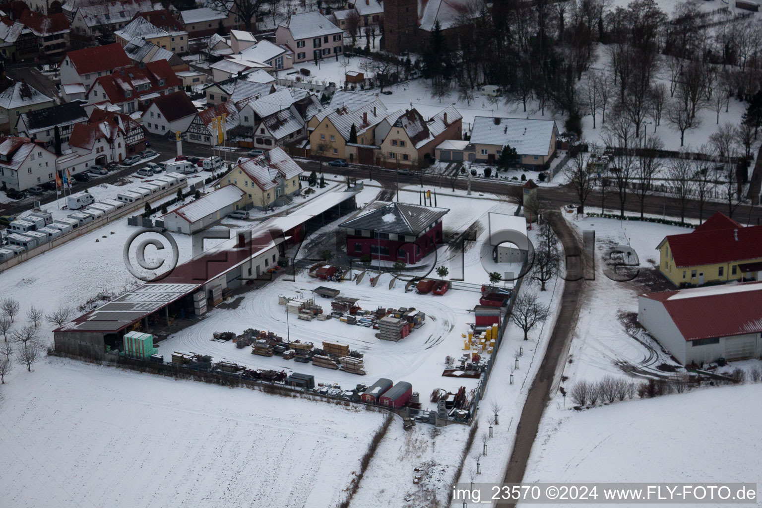 Minfeld in the state Rhineland-Palatinate, Germany seen from a drone