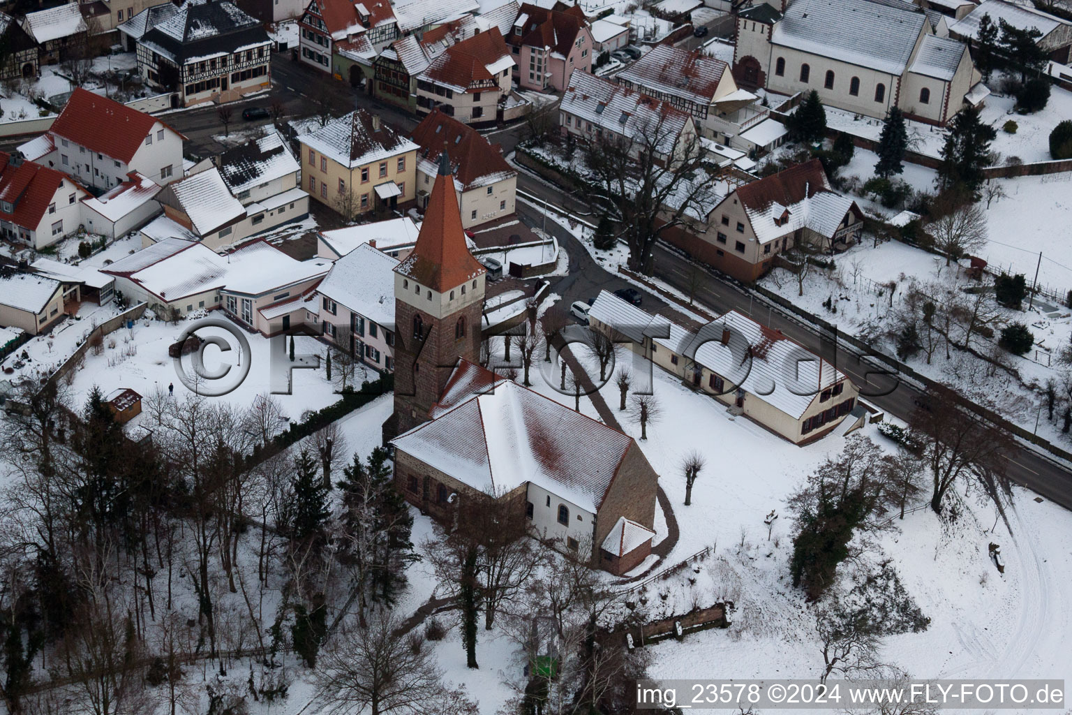 Bird's eye view of Minfeld in the state Rhineland-Palatinate, Germany