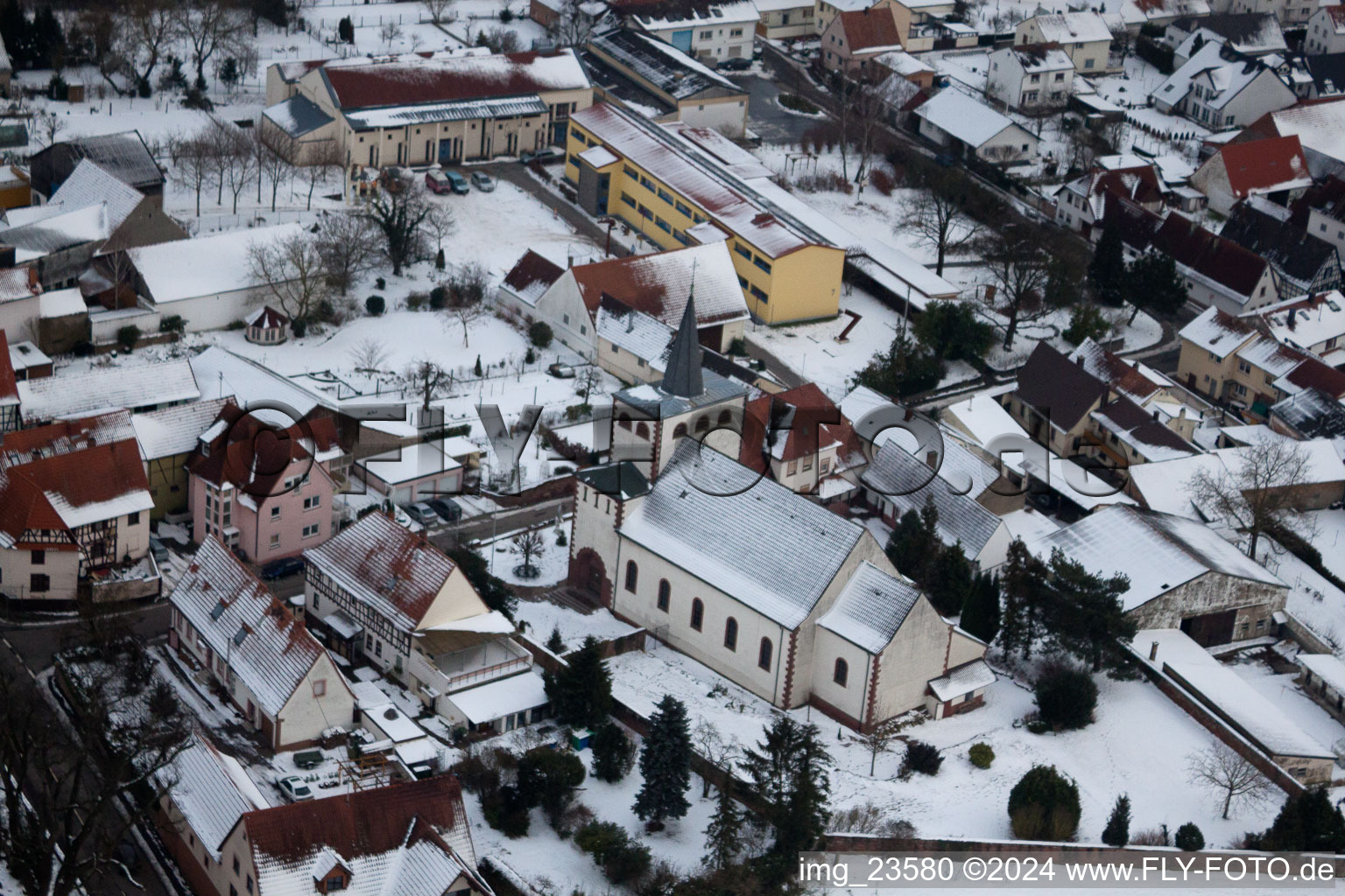 Drone recording of Minfeld in the state Rhineland-Palatinate, Germany