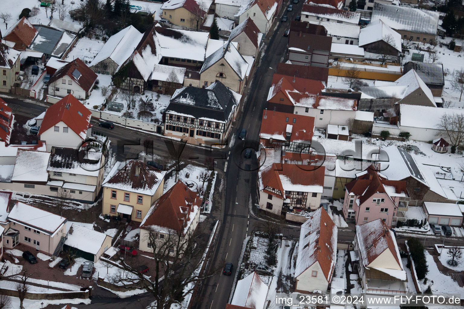 Drone image of Minfeld in the state Rhineland-Palatinate, Germany