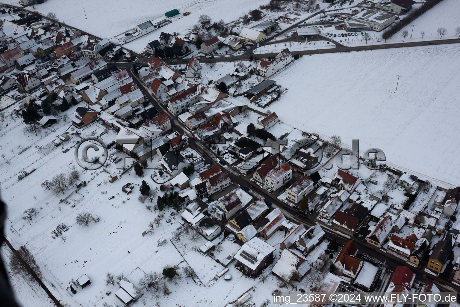 Aerial view of Freckenfeld in the state Rhineland-Palatinate, Germany