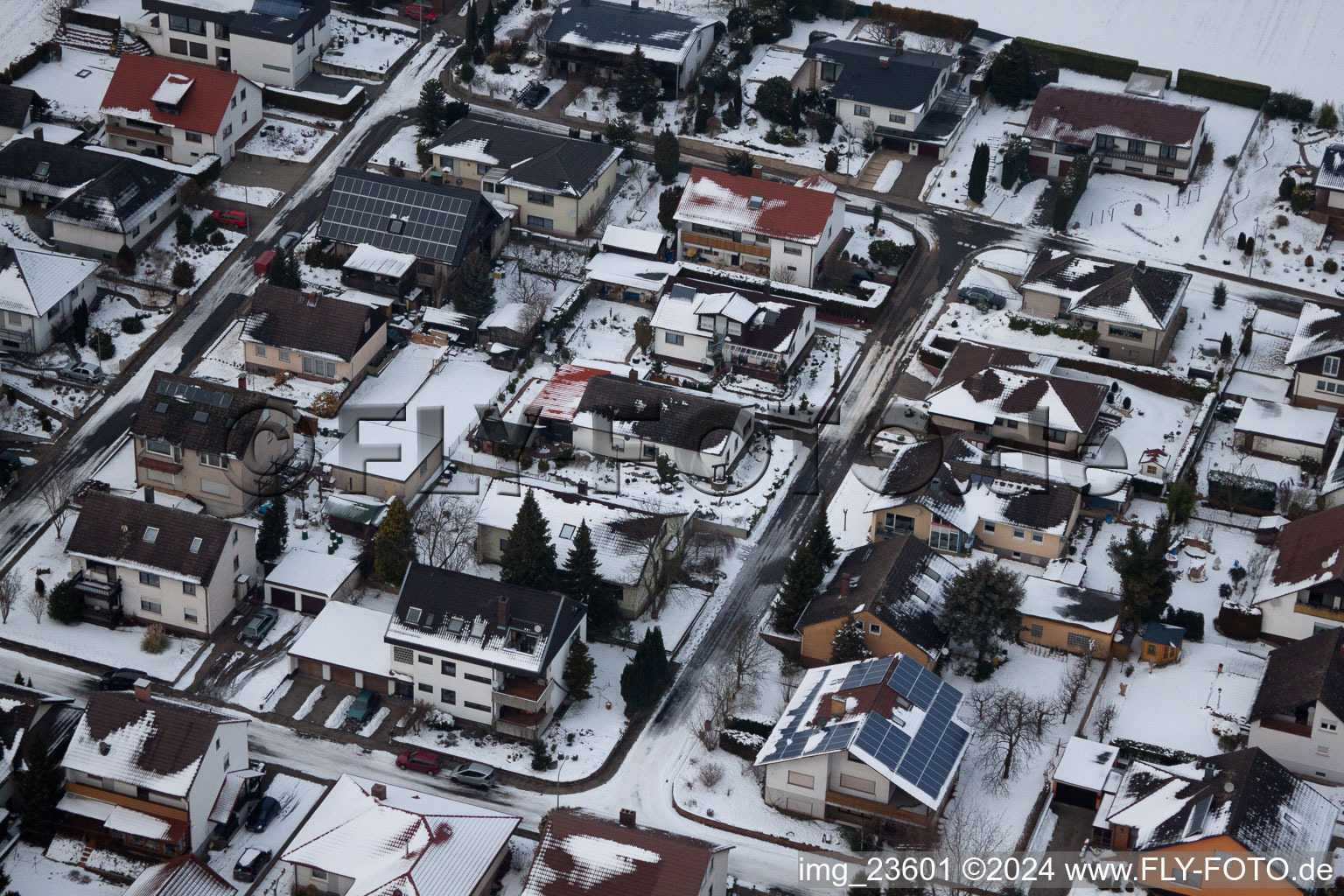 Aerial view of Freckenfeld in the state Rhineland-Palatinate, Germany