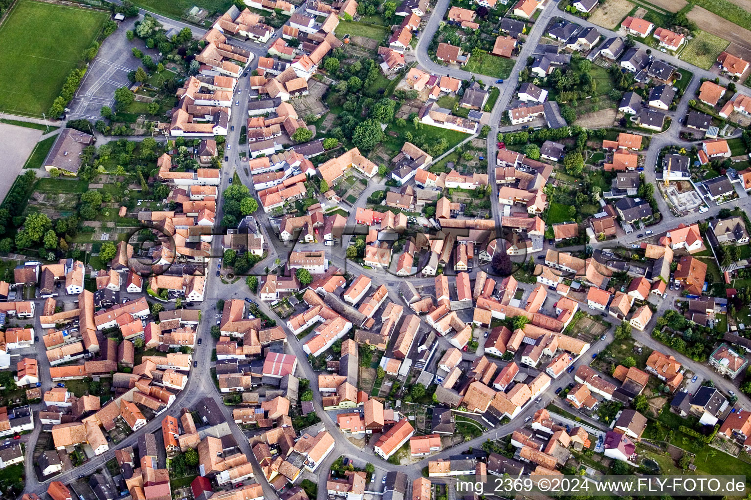 Oblique view of District Büchelberg in Wörth am Rhein in the state Rhineland-Palatinate, Germany