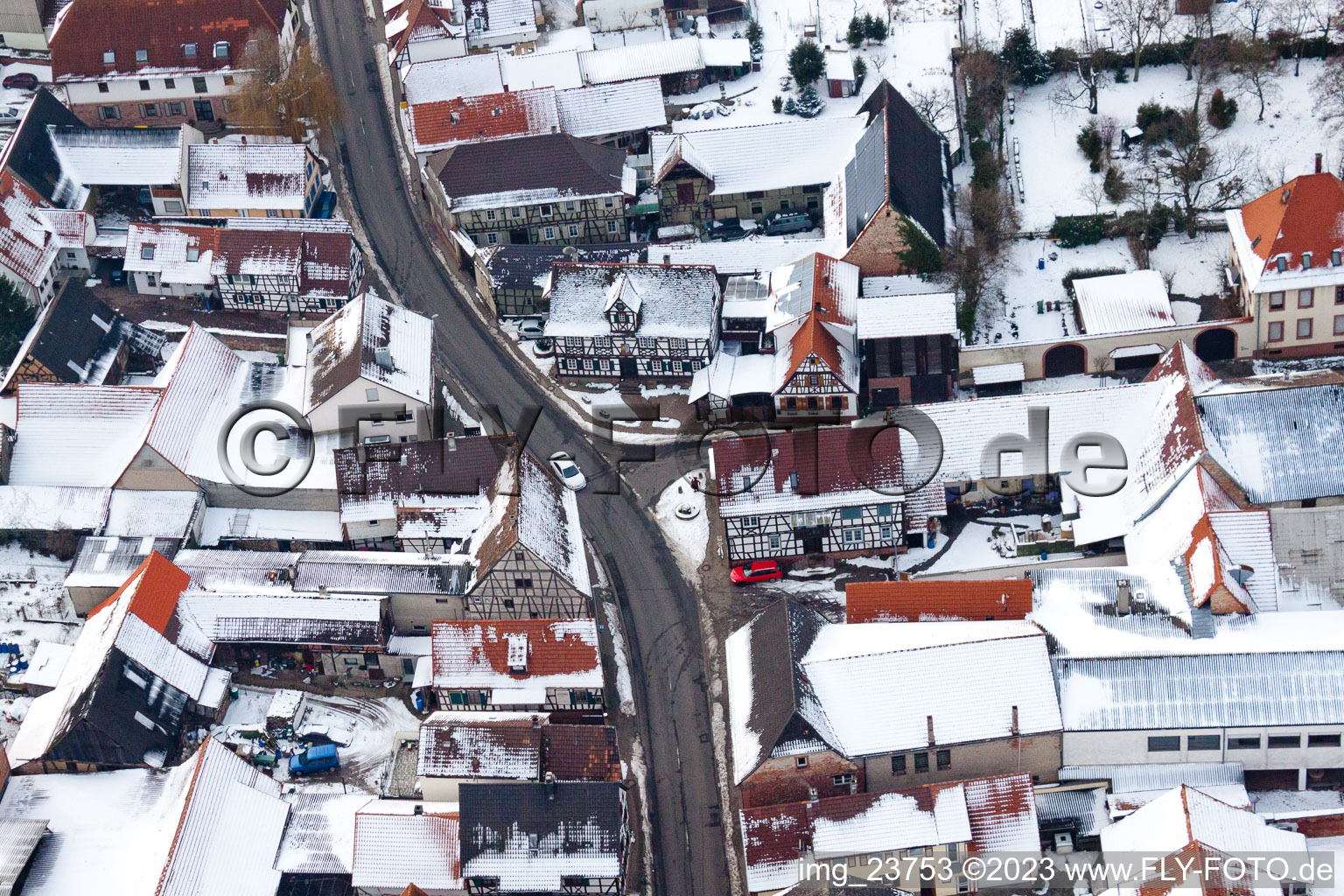 Aerial view of City hall in Winden in the state Rhineland-Palatinate, Germany