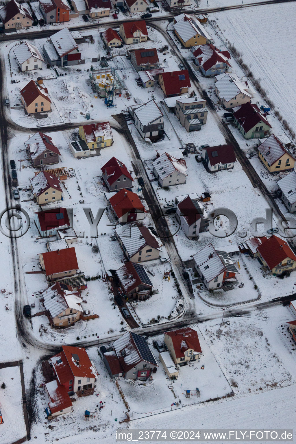 Aerial photograpy of New development area Brotäcker in Steinweiler in the state Rhineland-Palatinate, Germany