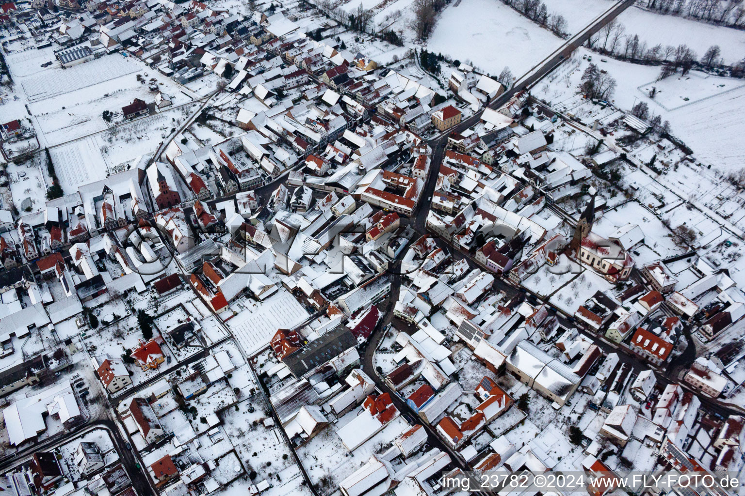 Steinweiler in the state Rhineland-Palatinate, Germany seen from a drone