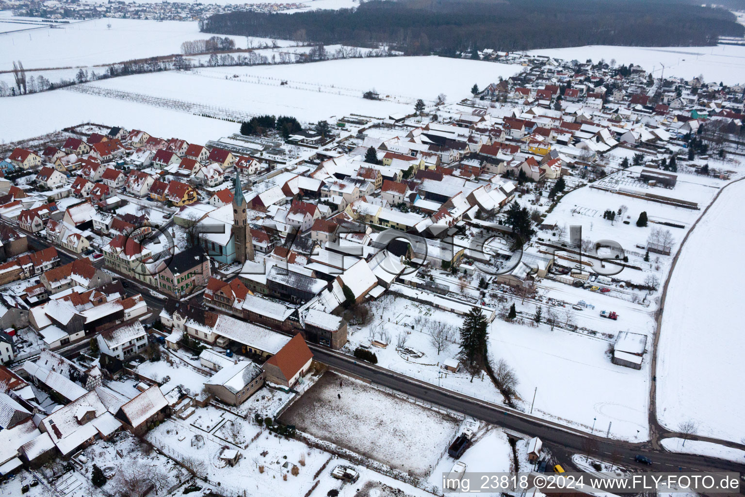 Bird's eye view of Erlenbach bei Kandel in the state Rhineland-Palatinate, Germany