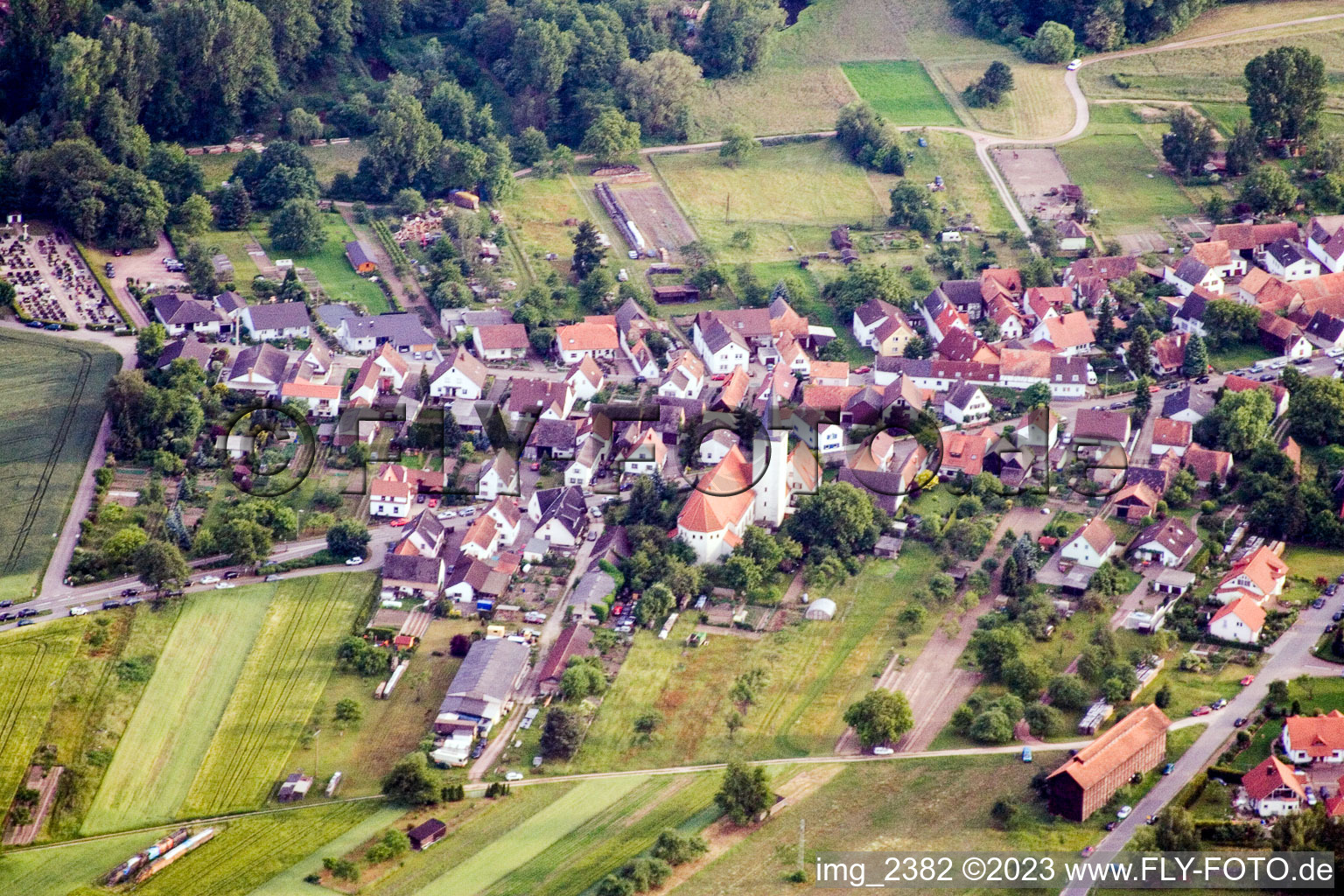 Aerial view of Scheibenhardt in Scheibenhard in the state Bas-Rhin, France