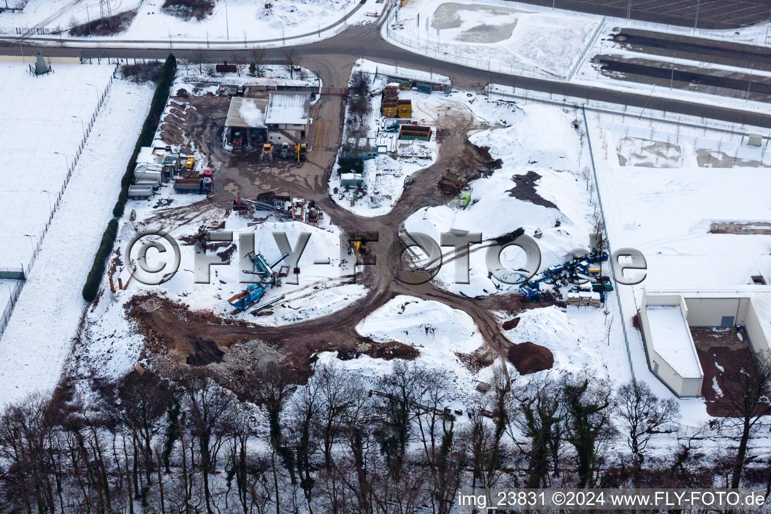 Aerial photograpy of Construction waste recycling Gaudier in the district Minderslachen in Kandel in the state Rhineland-Palatinate, Germany