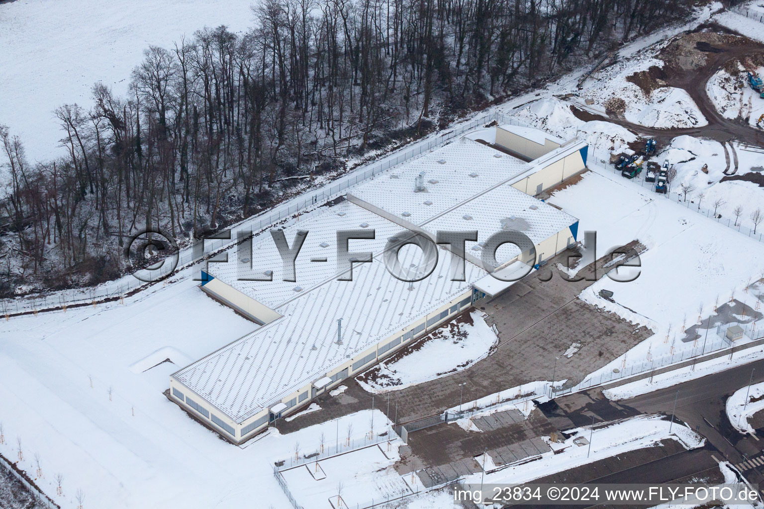 Horst industrial estate, Alfa Aesar in the district Minderslachen in Kandel in the state Rhineland-Palatinate, Germany from the plane