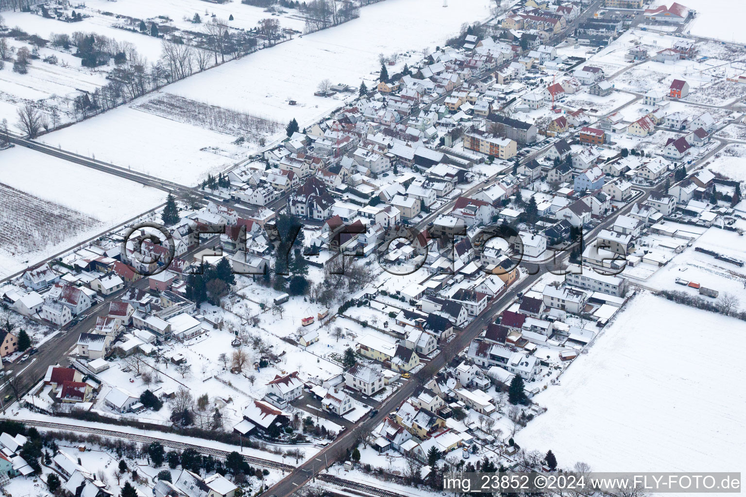 Bird's eye view of Saarstr in Kandel in the state Rhineland-Palatinate, Germany