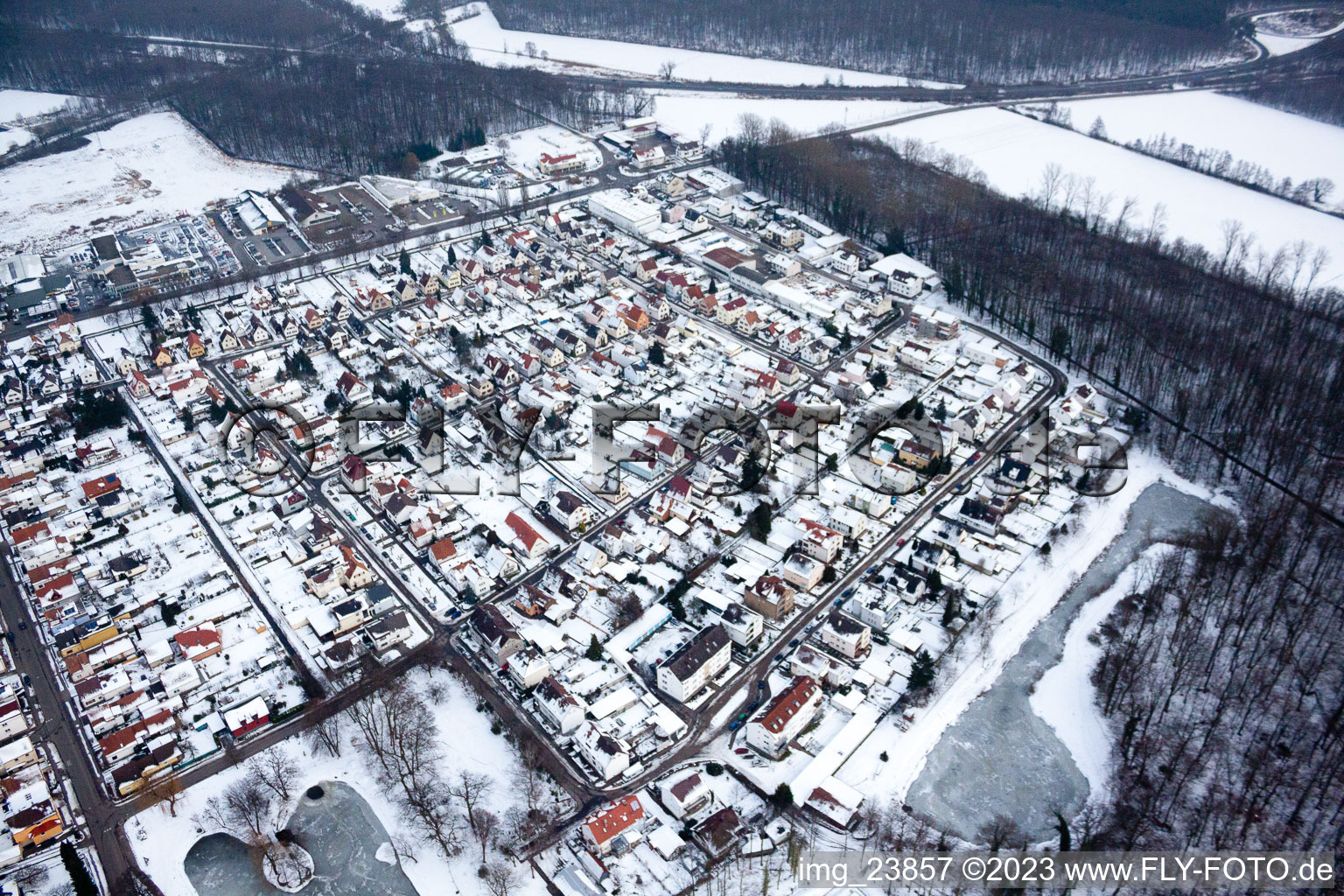 Settlement in Kandel in the state Rhineland-Palatinate, Germany from the plane