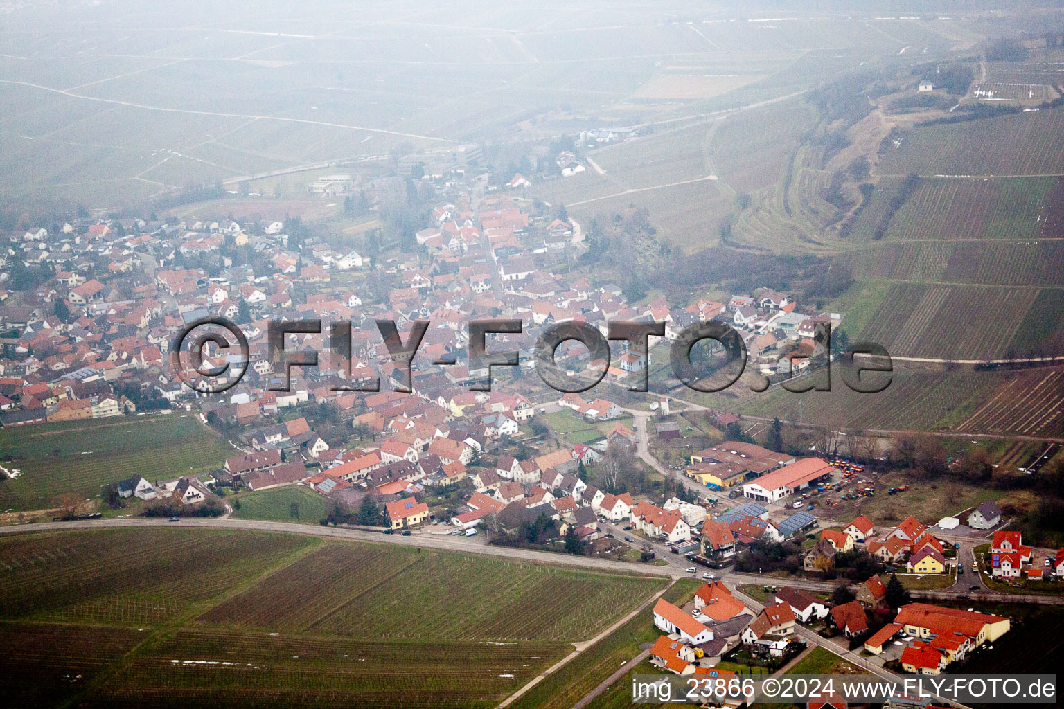 Drone image of Ilbesheim bei Landau in der Pfalz in the state Rhineland-Palatinate, Germany