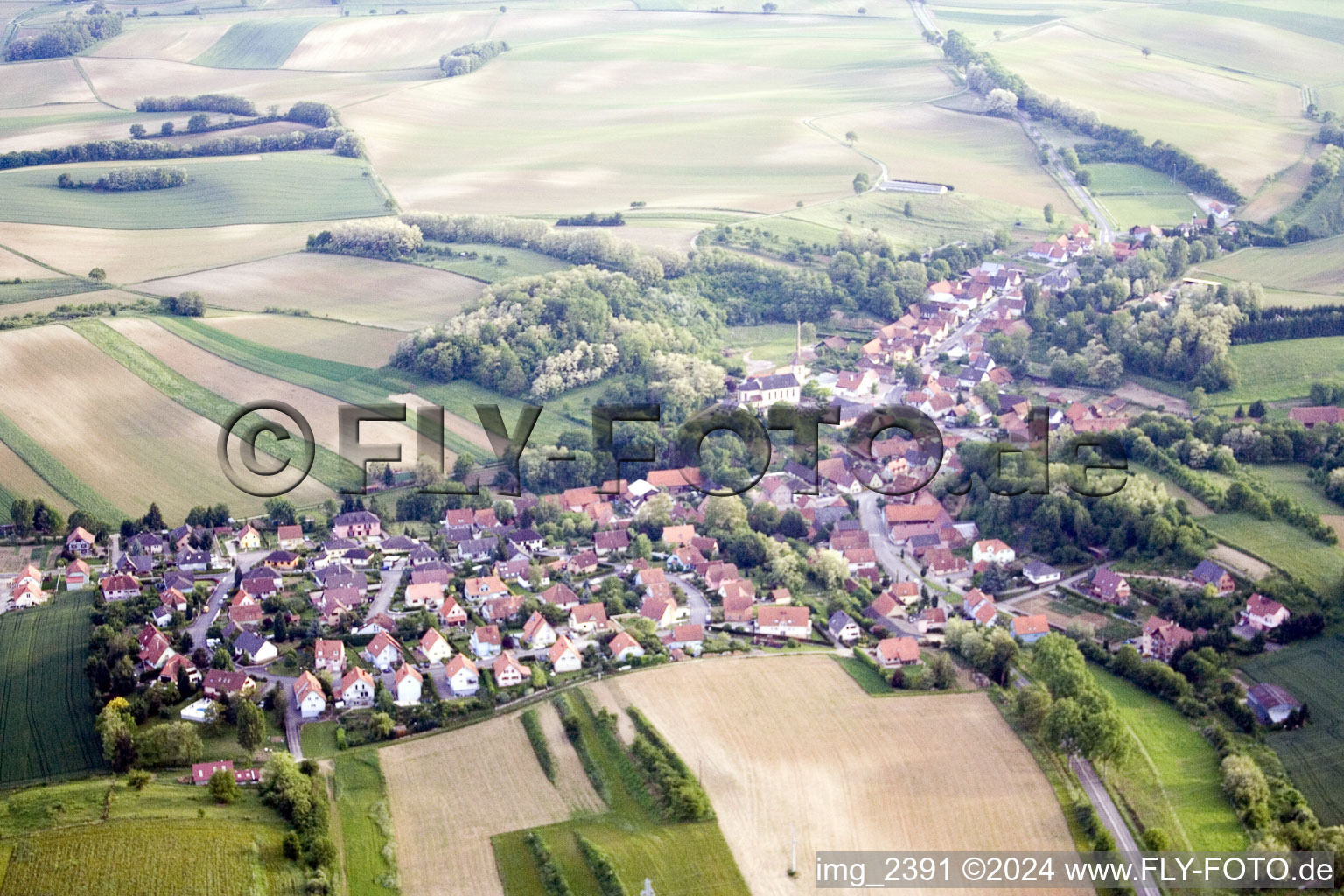 Neewiller-près-Lauterbourg in the state Bas-Rhin, France from the drone perspective