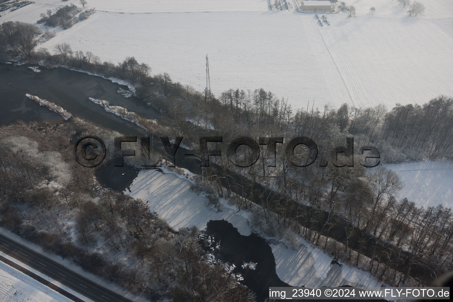 Old Rhine in winter in Wörth am Rhein in the state Rhineland-Palatinate, Germany