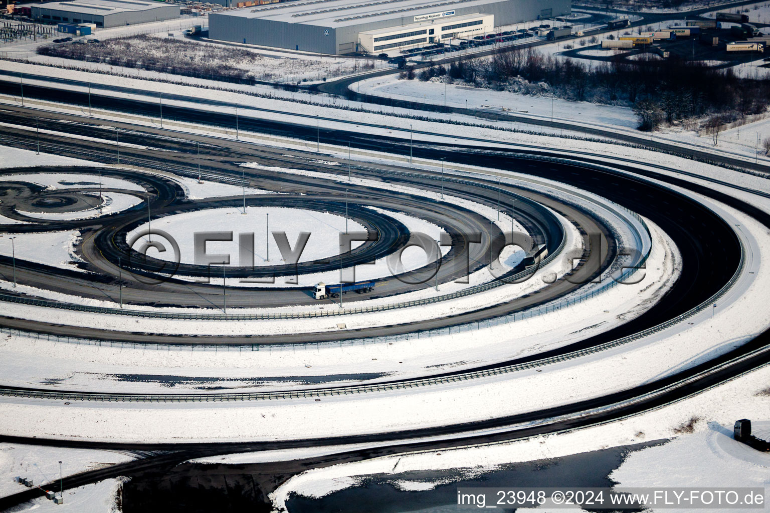 Oblique view of Oberwald industrial area, Daimler truck test track with winter tires? in Wörth am Rhein in the state Rhineland-Palatinate, Germany