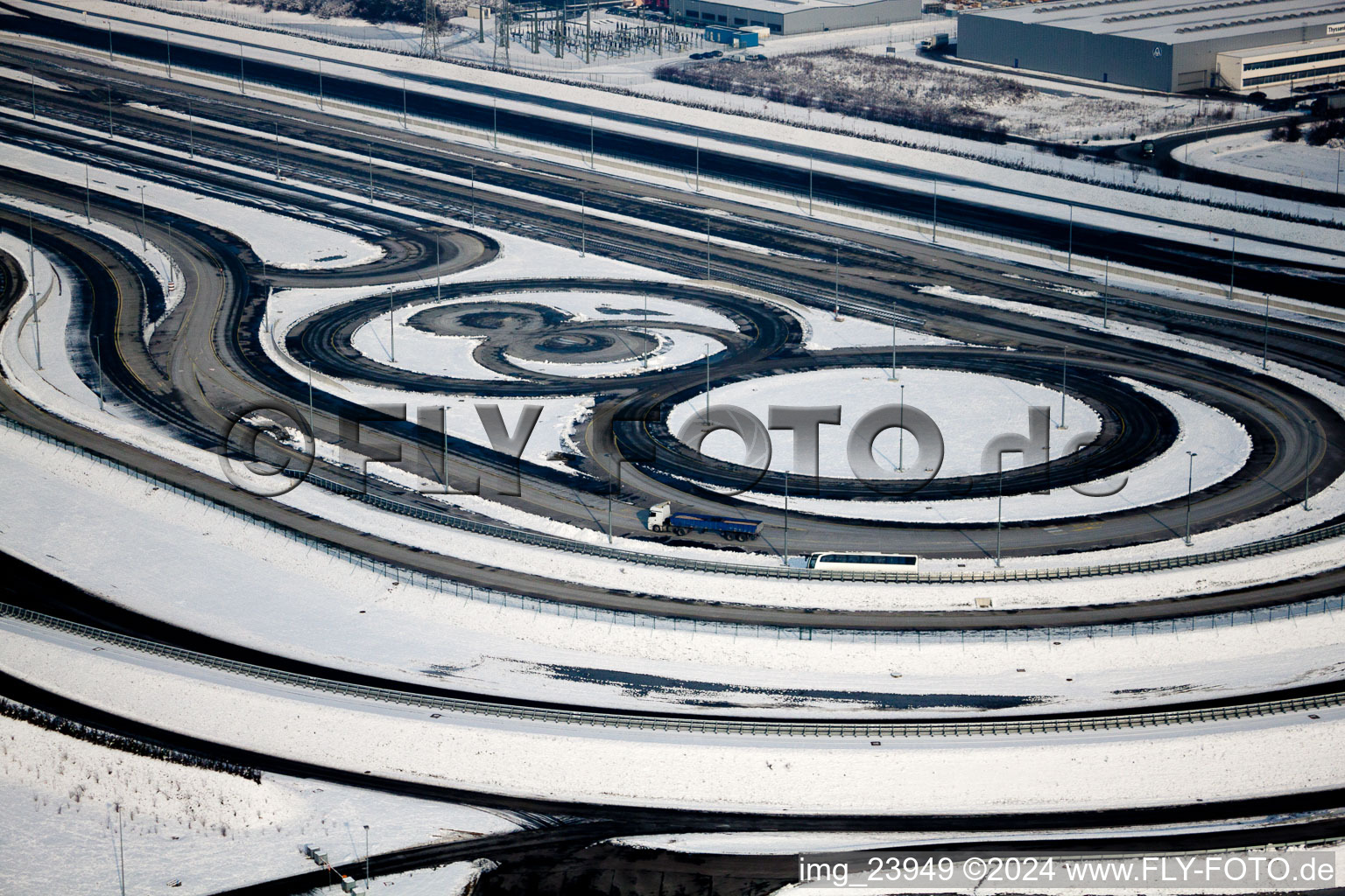 Oberwald industrial area, Daimler truck test track with winter tires? in Wörth am Rhein in the state Rhineland-Palatinate, Germany from above