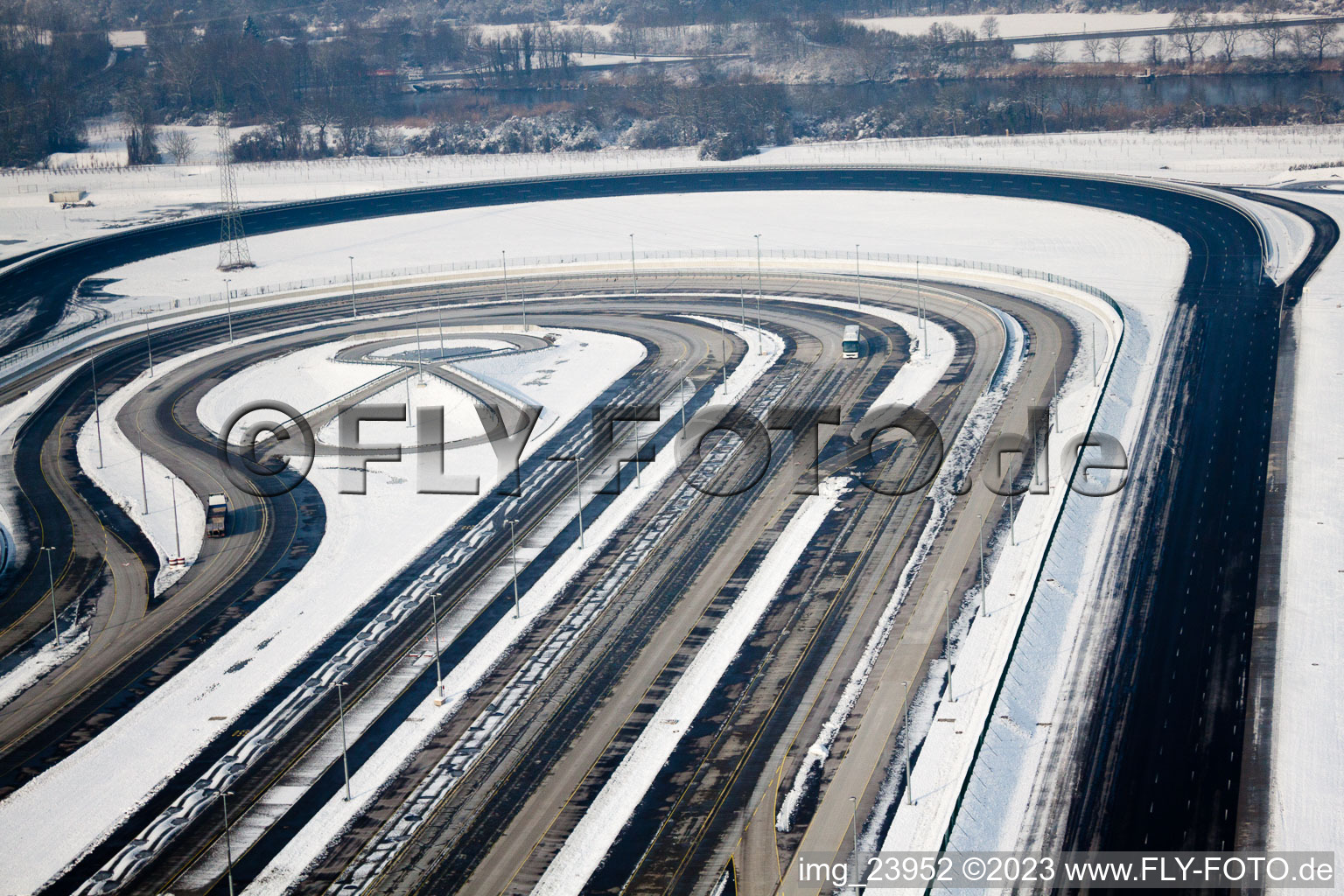Oberwald industrial area, Daimler truck test track with winter tires? in Wörth am Rhein in the state Rhineland-Palatinate, Germany seen from above