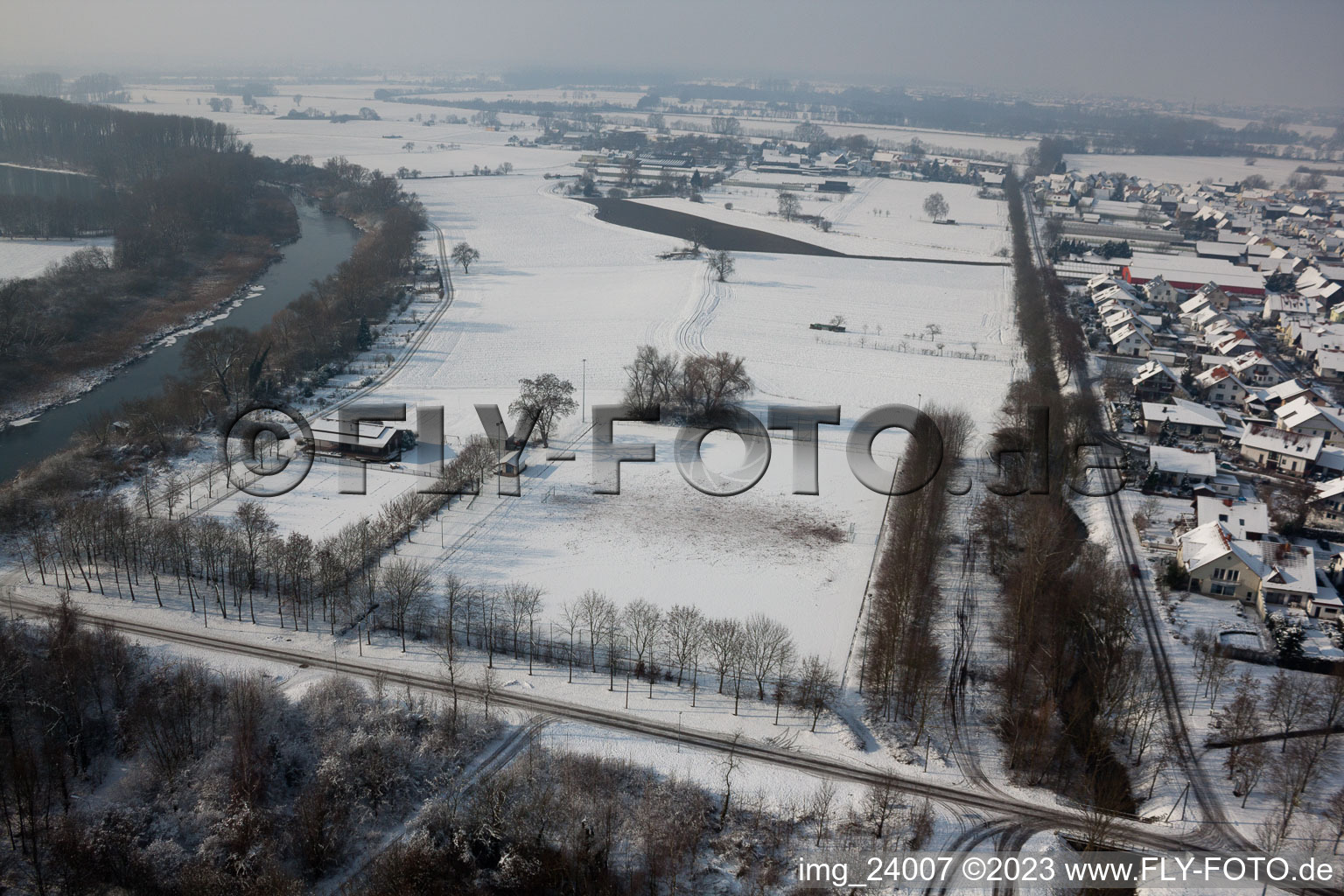 Aerial view of Sports ground in Neupotz in the state Rhineland-Palatinate, Germany