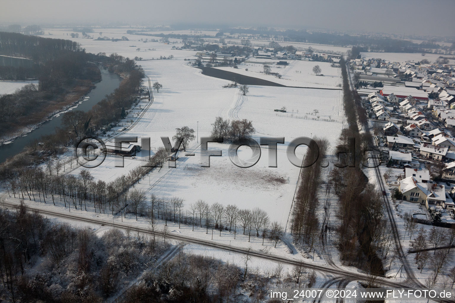 Aerial view of Sports field in Neupotz in the state Rhineland-Palatinate, Germany