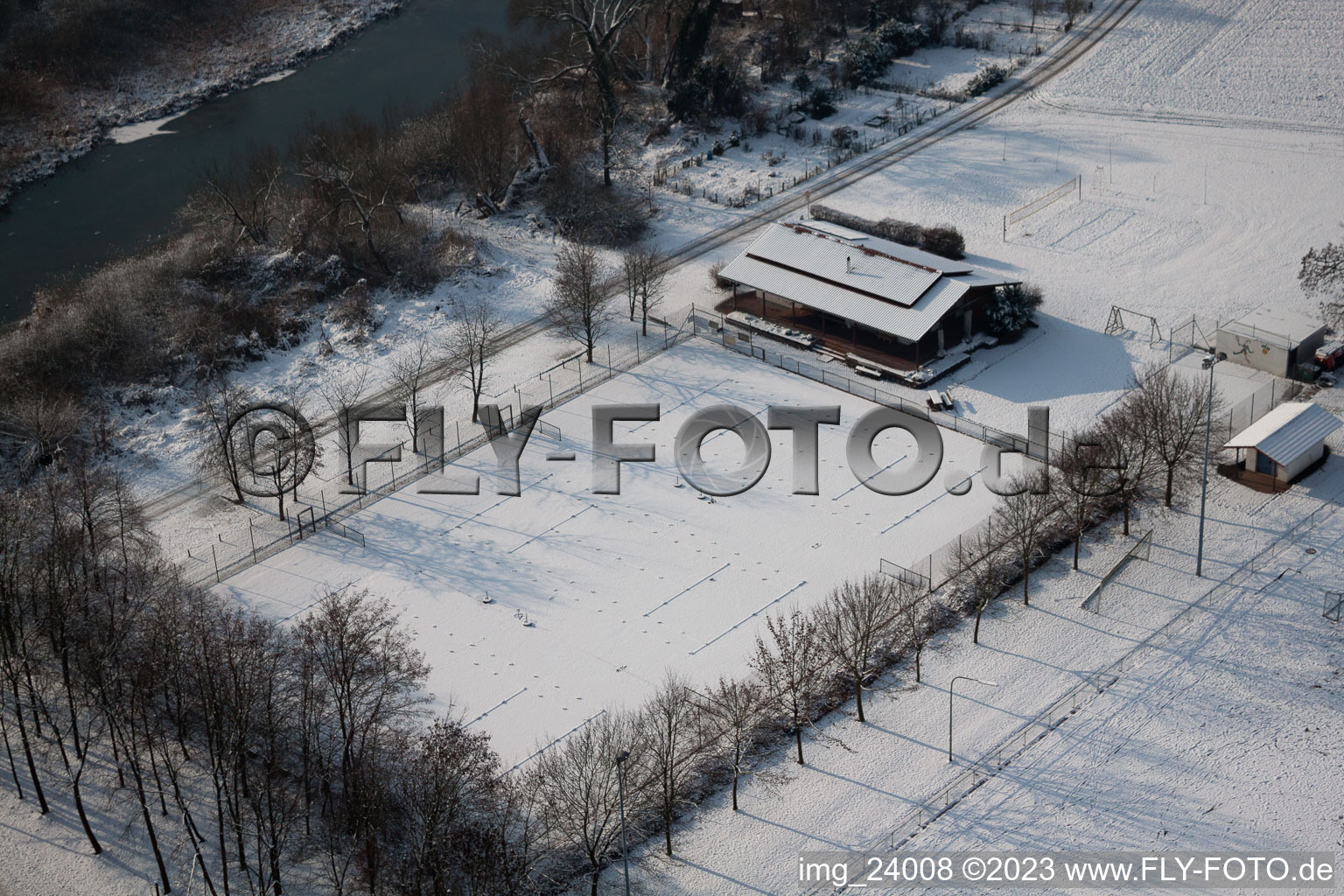 Aerial photograpy of Sports ground in Neupotz in the state Rhineland-Palatinate, Germany