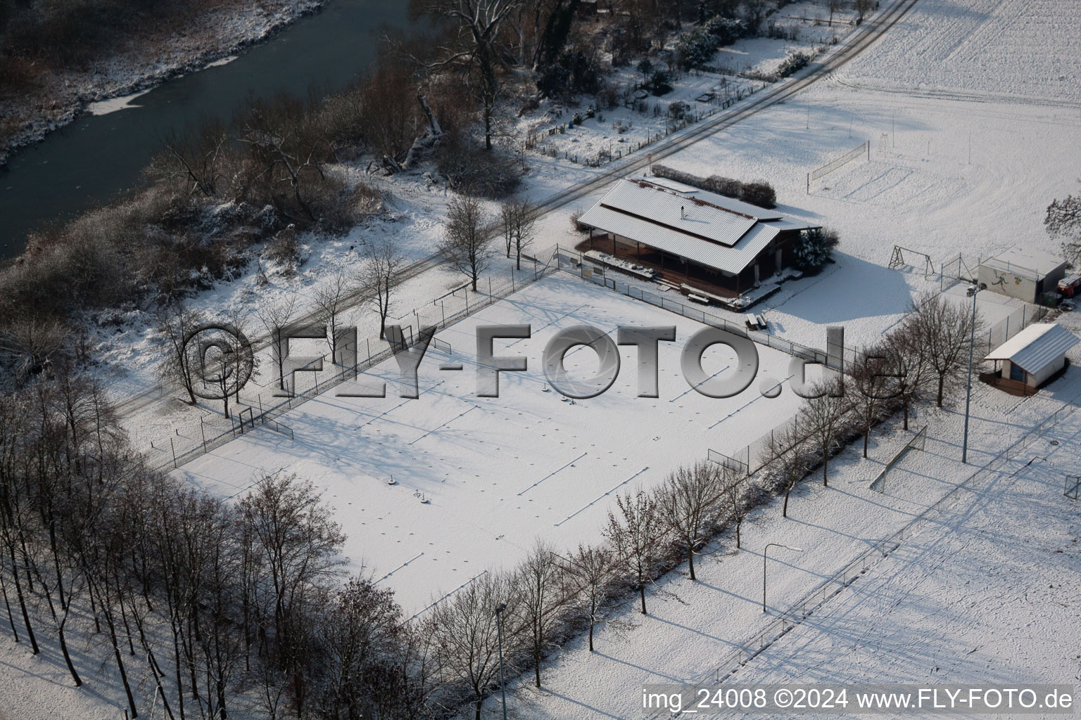 Aerial photograpy of Sports field in Neupotz in the state Rhineland-Palatinate, Germany