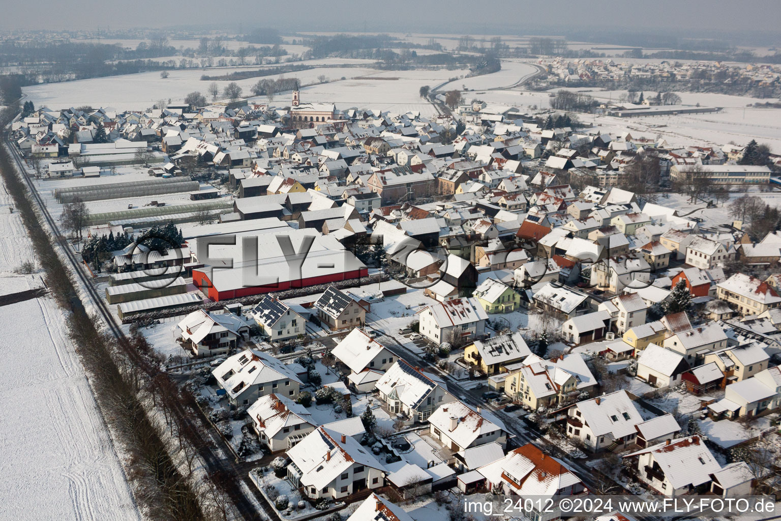 Bird's eye view of Neupotz in the state Rhineland-Palatinate, Germany