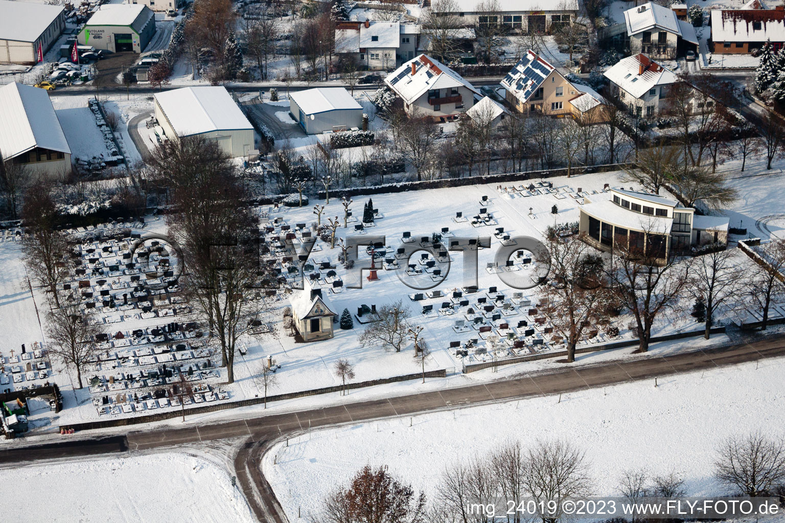 Aerial view of Cemetery in Neupotz in the state Rhineland-Palatinate, Germany