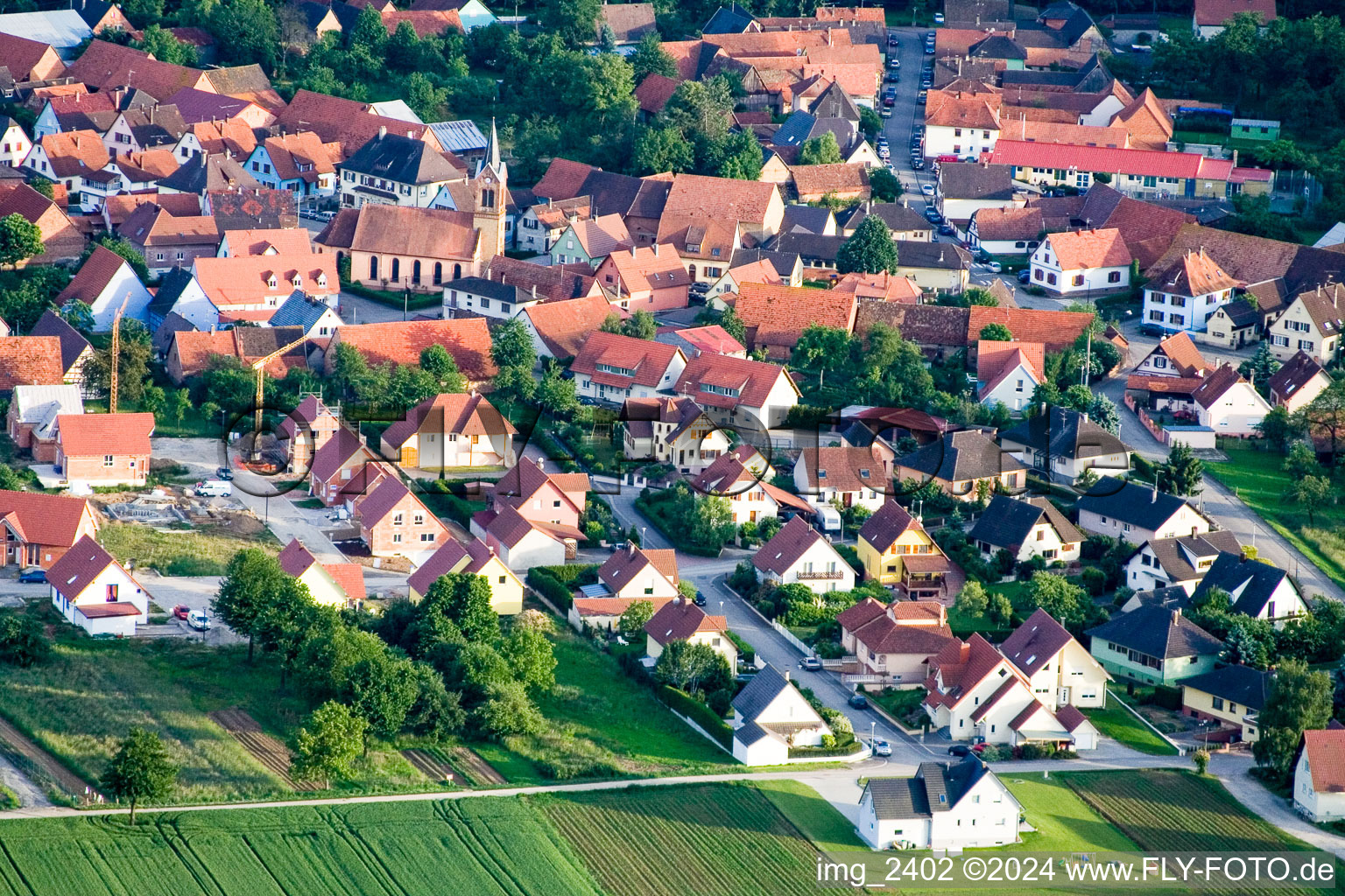 Aerial view of Schaffhausen pres Seltz in Schaffhouse-près-Seltz in the state Bas-Rhin, France