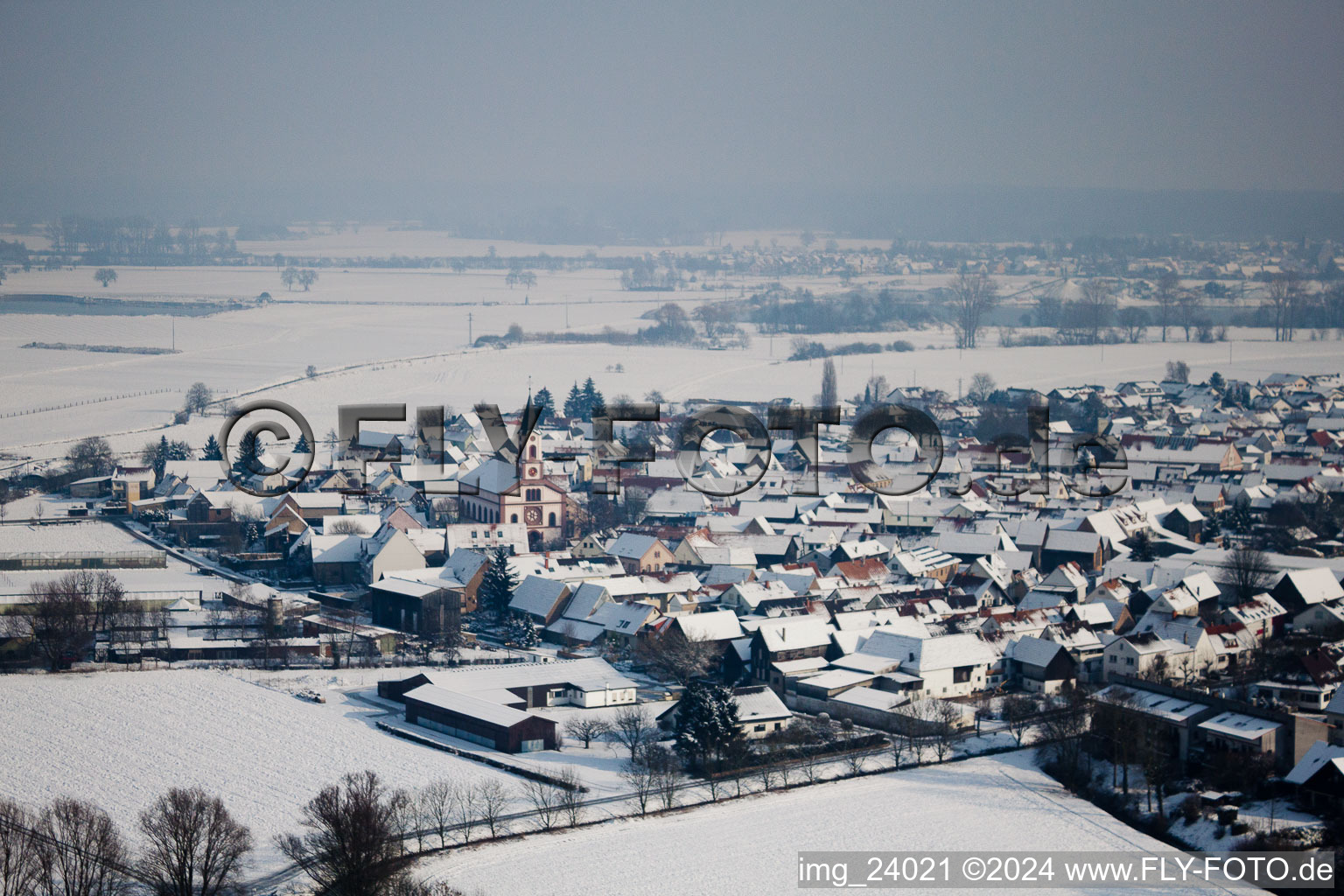 Drone recording of Neupotz in the state Rhineland-Palatinate, Germany