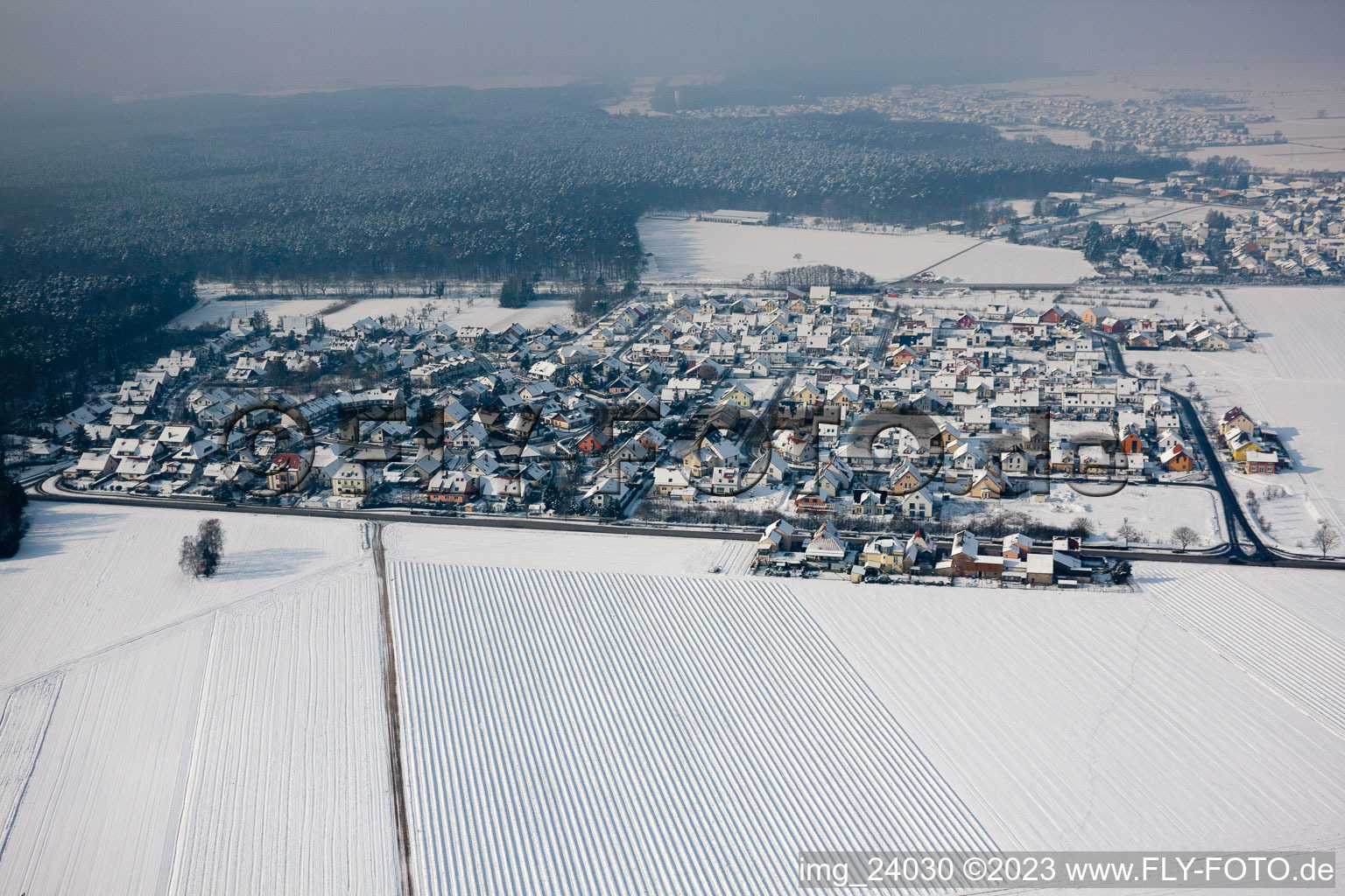 Aerial view of Rheinzabern in the state Rhineland-Palatinate, Germany