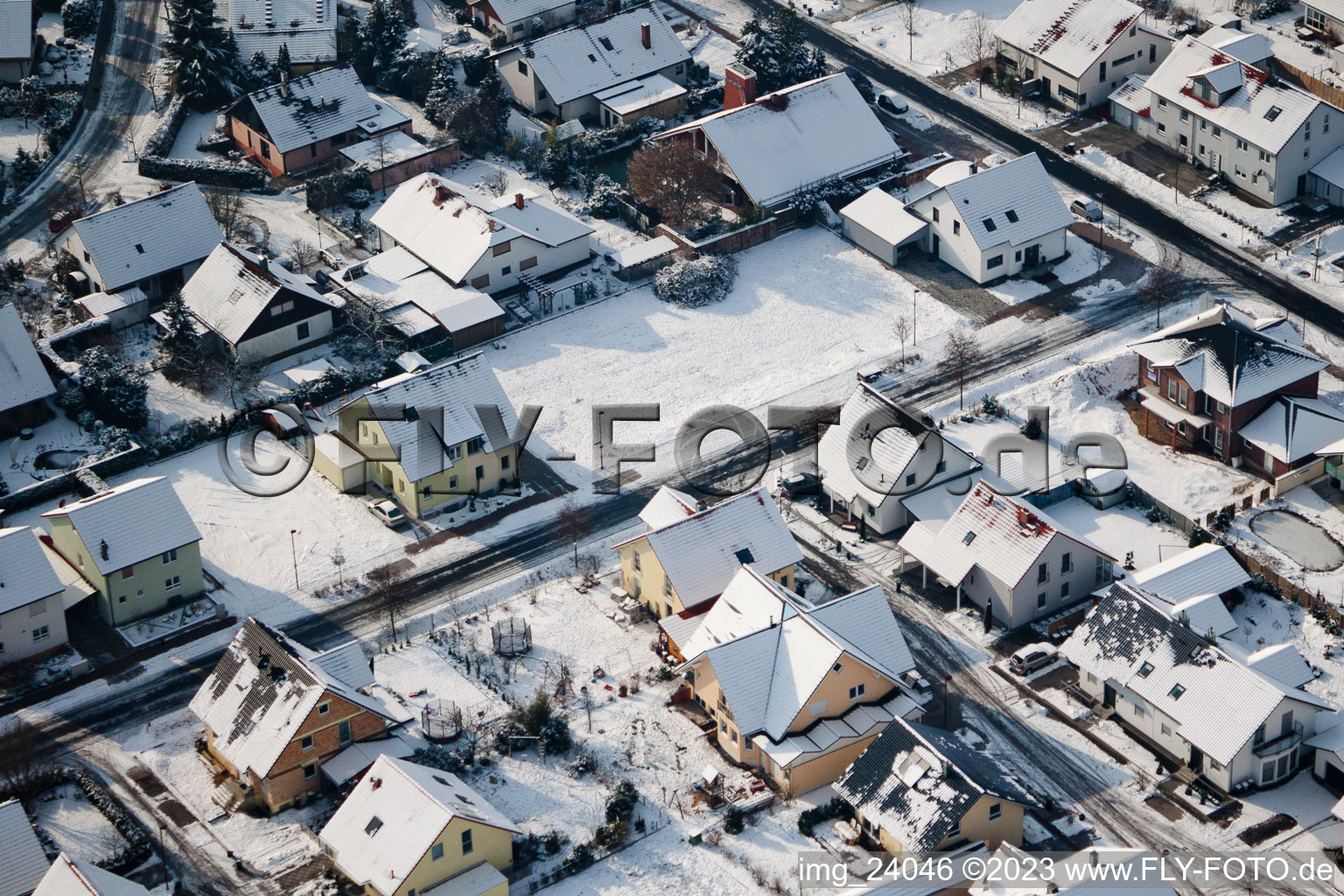 Tongruben new development area in Rheinzabern in the state Rhineland-Palatinate, Germany seen from a drone