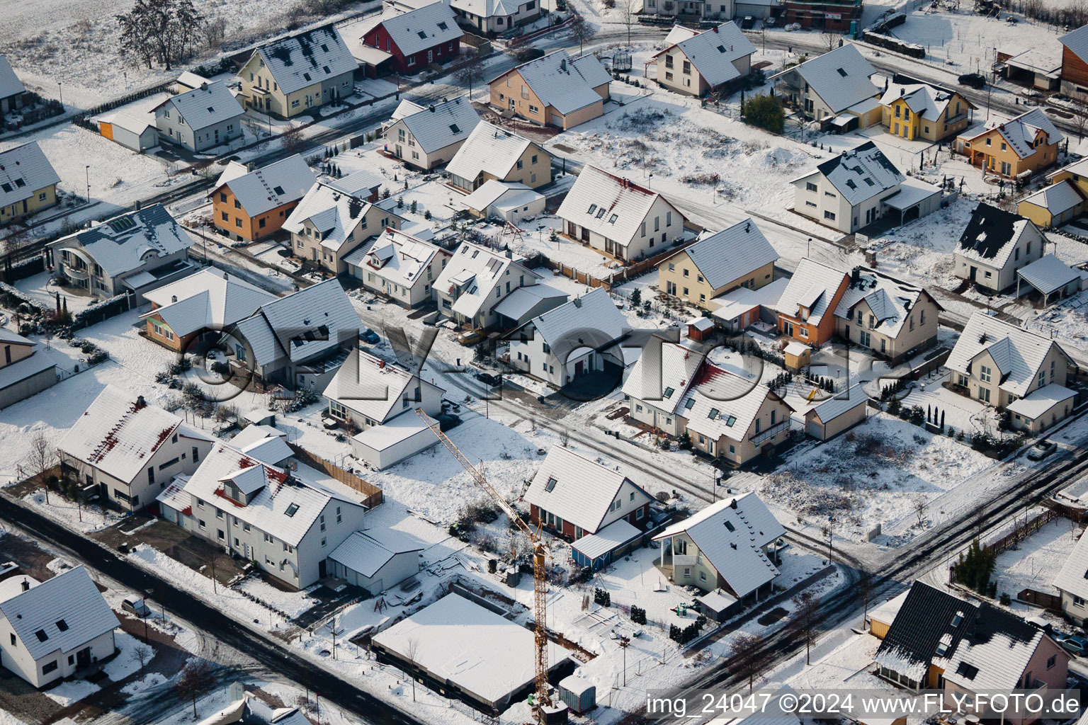 Aerial view of Tongruben new development area in Rheinzabern in the state Rhineland-Palatinate, Germany