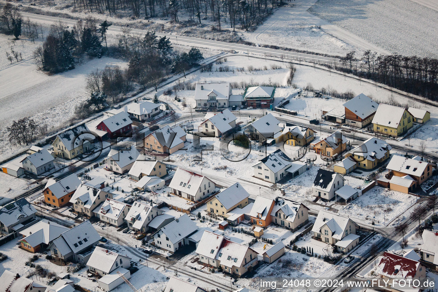 Aerial photograpy of New development area Tongruben in Rheinzabern in the state Rhineland-Palatinate, Germany