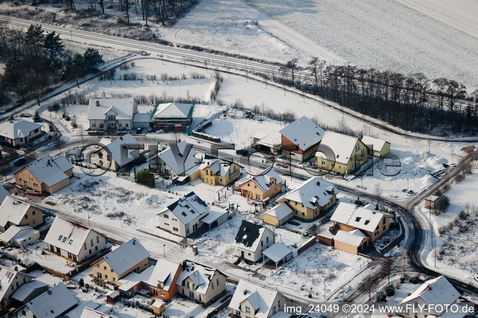 Oblique view of New development area Tongruben in Rheinzabern in the state Rhineland-Palatinate, Germany