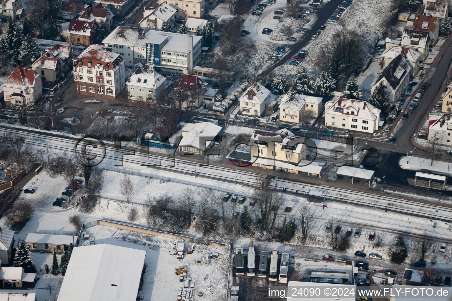 Aerial view of Railroad station in Kandel in the state Rhineland-Palatinate, Germany