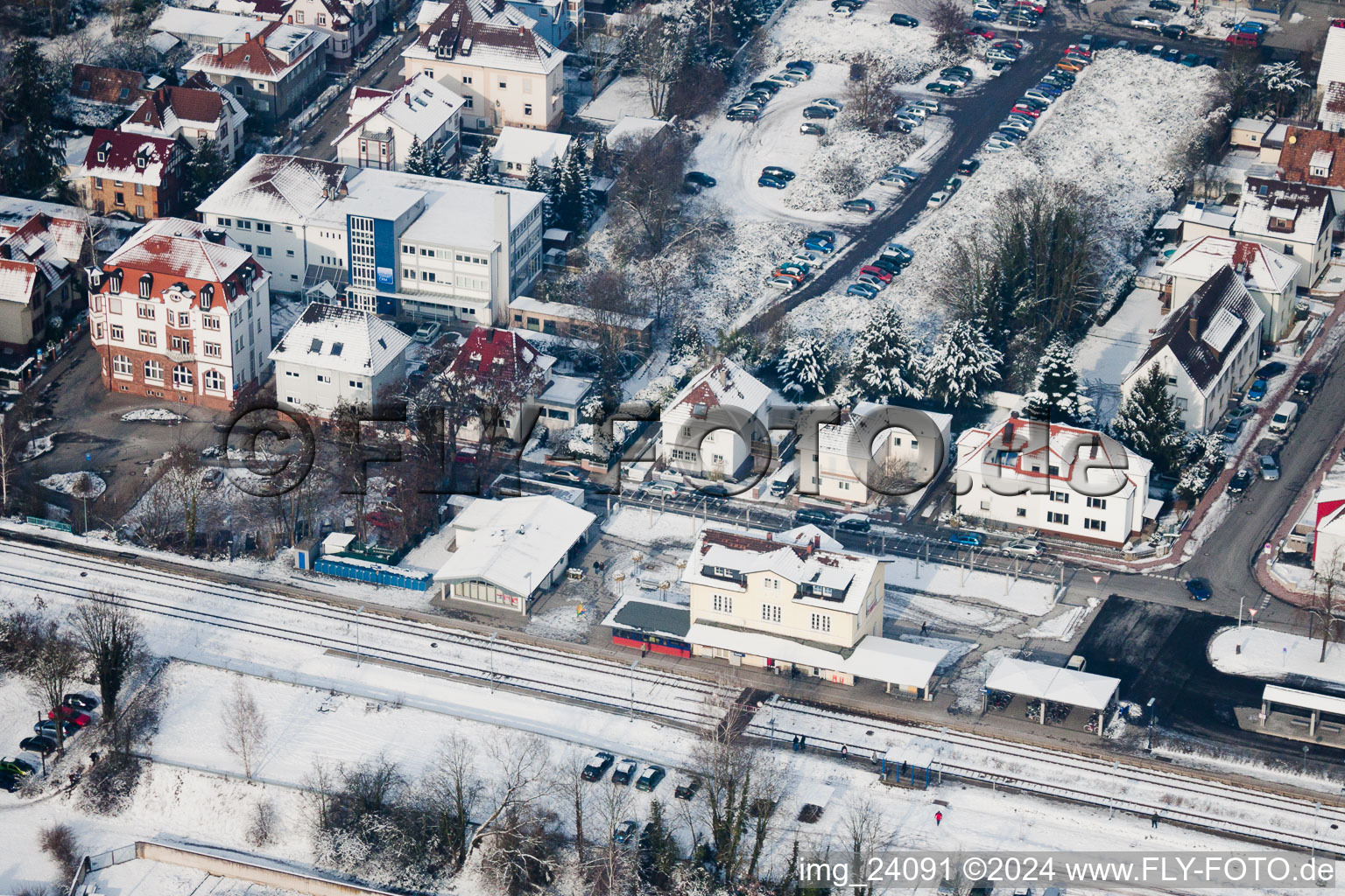 Aerial photograpy of Railroad station in Kandel in the state Rhineland-Palatinate, Germany