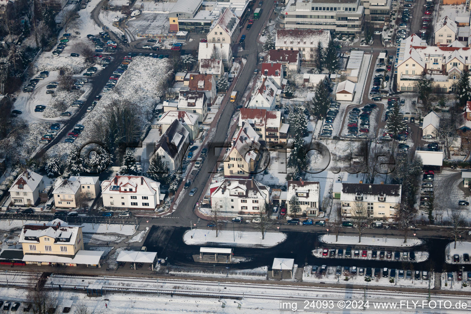 Railroad station in Kandel in the state Rhineland-Palatinate, Germany from above