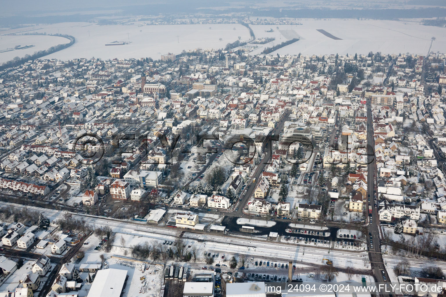 Railroad station in Kandel in the state Rhineland-Palatinate, Germany out of the air