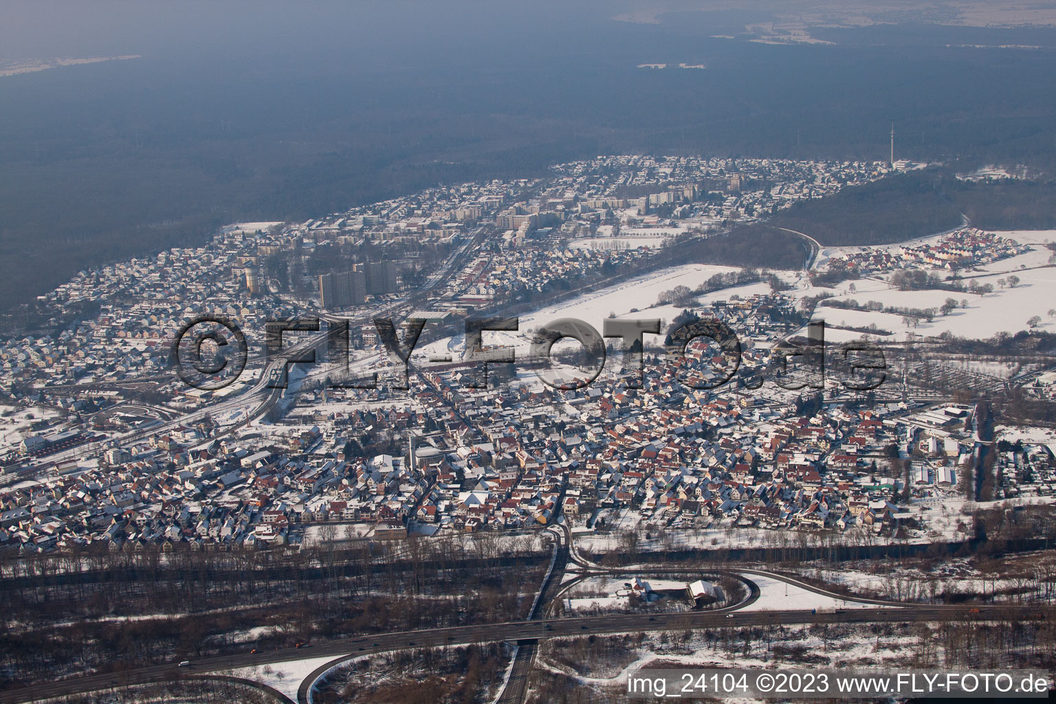 Aerial photograpy of From the east in Wörth am Rhein in the state Rhineland-Palatinate, Germany