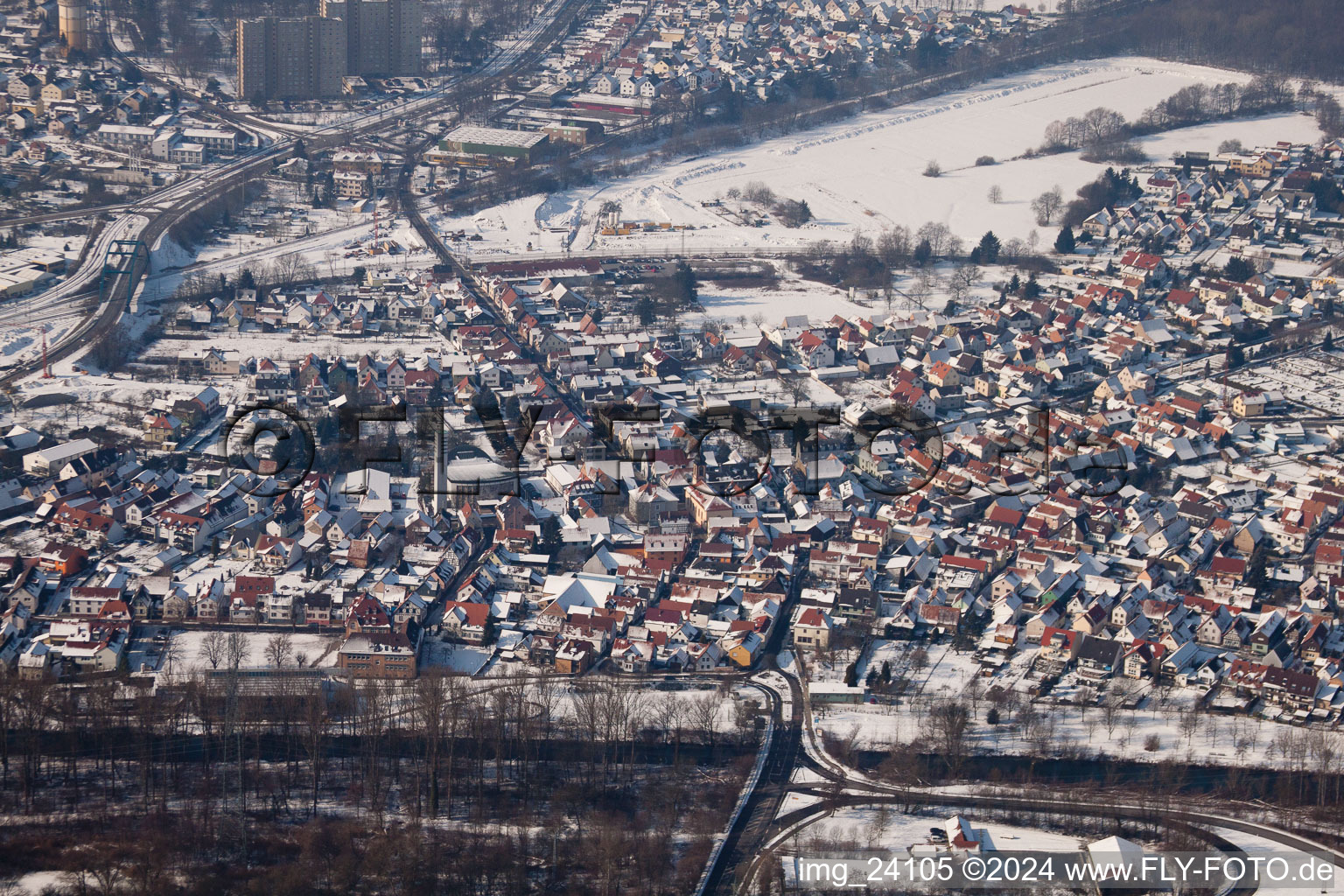 Oblique view of From the east in Wörth am Rhein in the state Rhineland-Palatinate, Germany