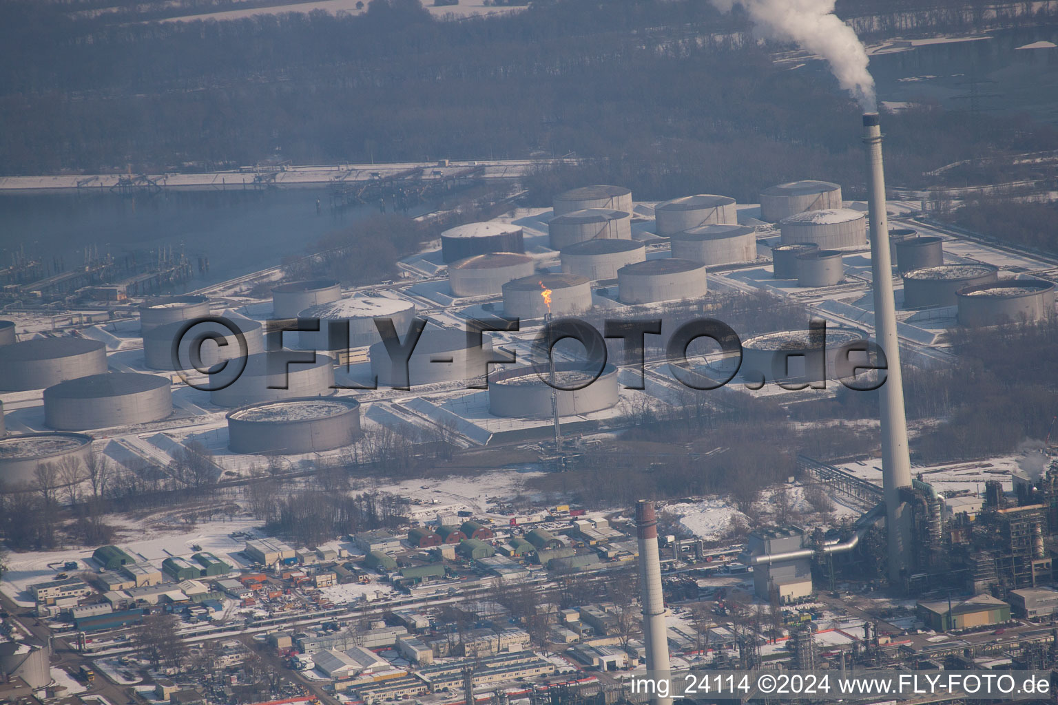 Aerial view of Refineries in the district Knielingen in Karlsruhe in the state Baden-Wuerttemberg, Germany