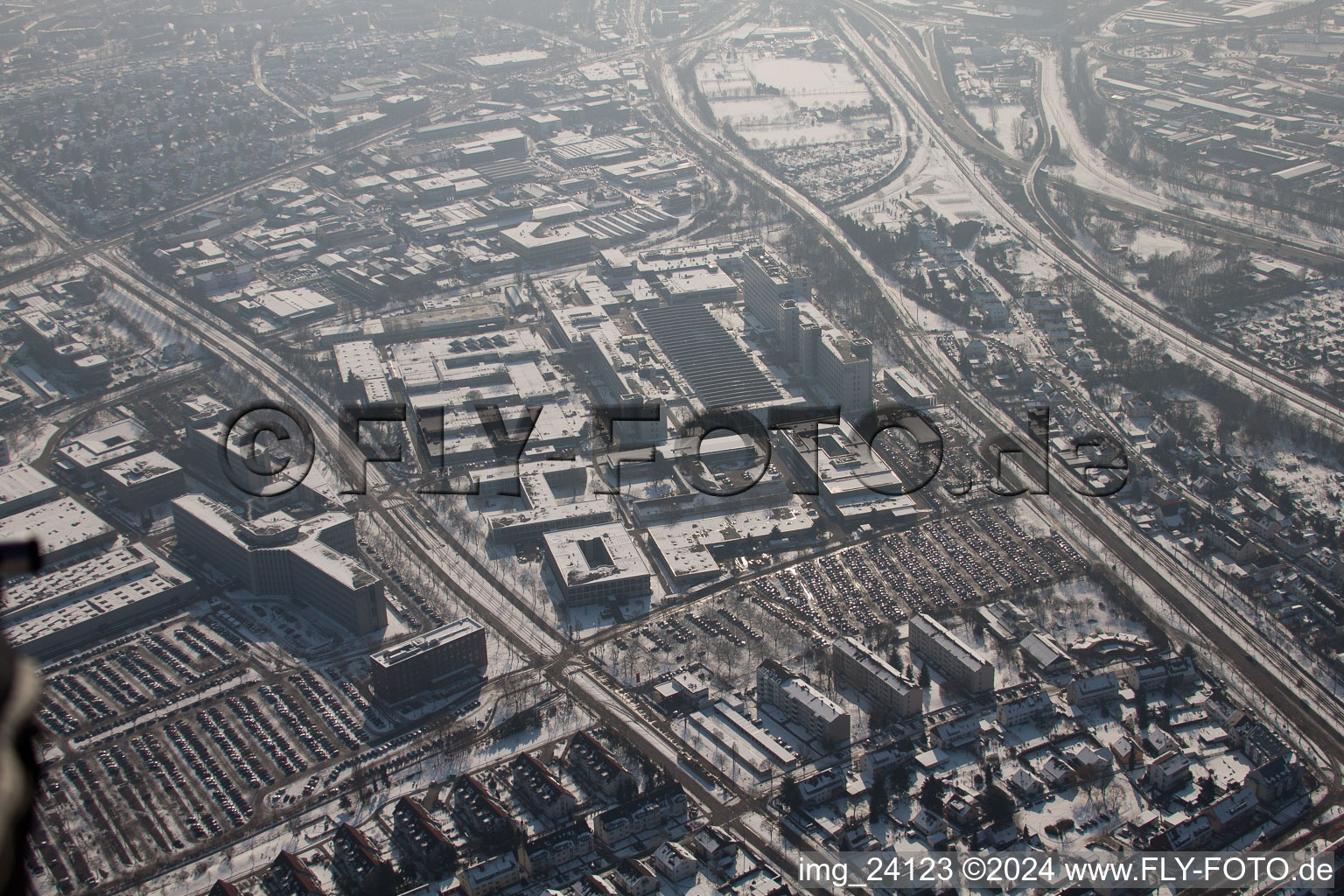 Drone image of District Knielingen in Karlsruhe in the state Baden-Wuerttemberg, Germany